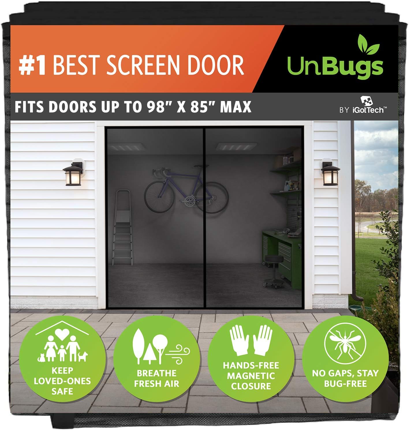 Garage Screen Doors for 1 Car Garage – Fits up to 8’ Wide x 7’ High – Fiberglass Mesh Magnetic Screen Door Pack of 2