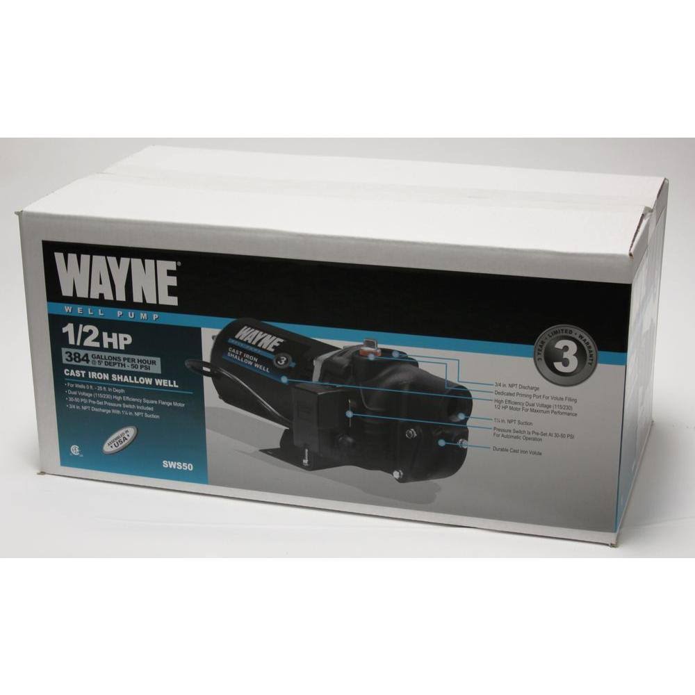Wayne SWS50 - 1/2 HP Cast Iron Shallow Well Jet Pump
