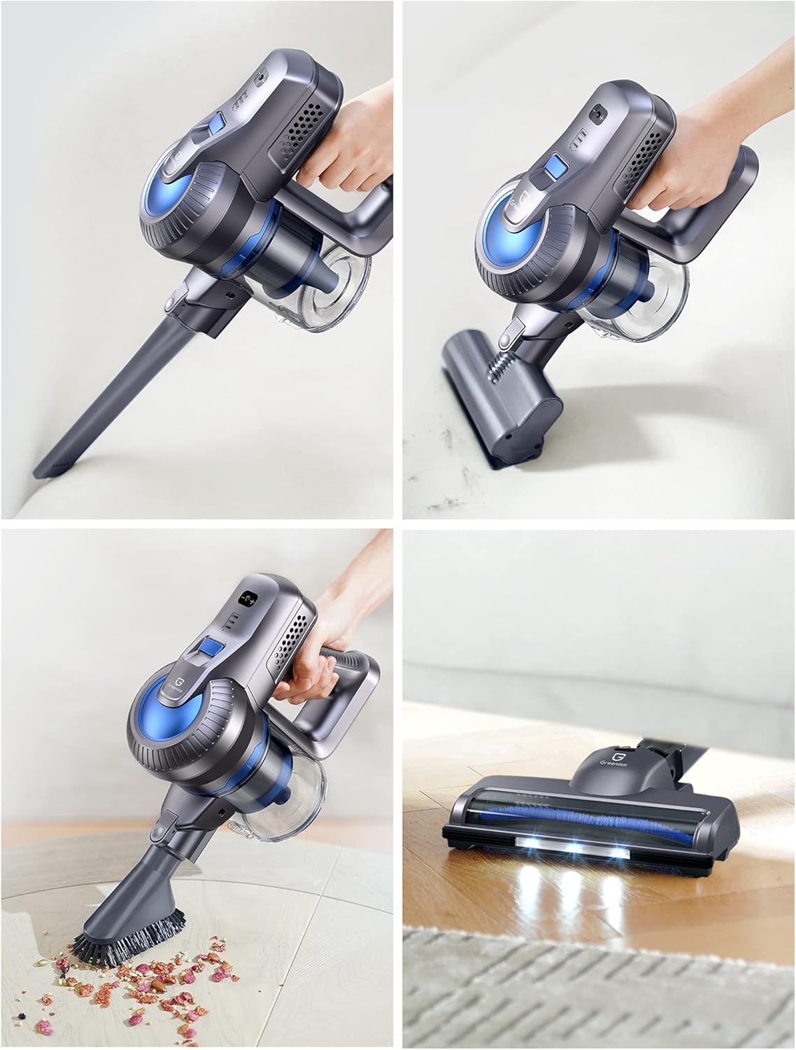 Greenote Cordless Vacuum Cleaner, 23000PA Stick Vacuum 4 in 1, 200W with Dual Digital Motor LED Headlights, 35 Mins Runtime, Handheld Lightweight Vacuum for Home Hard Floor Carpet Pet Car