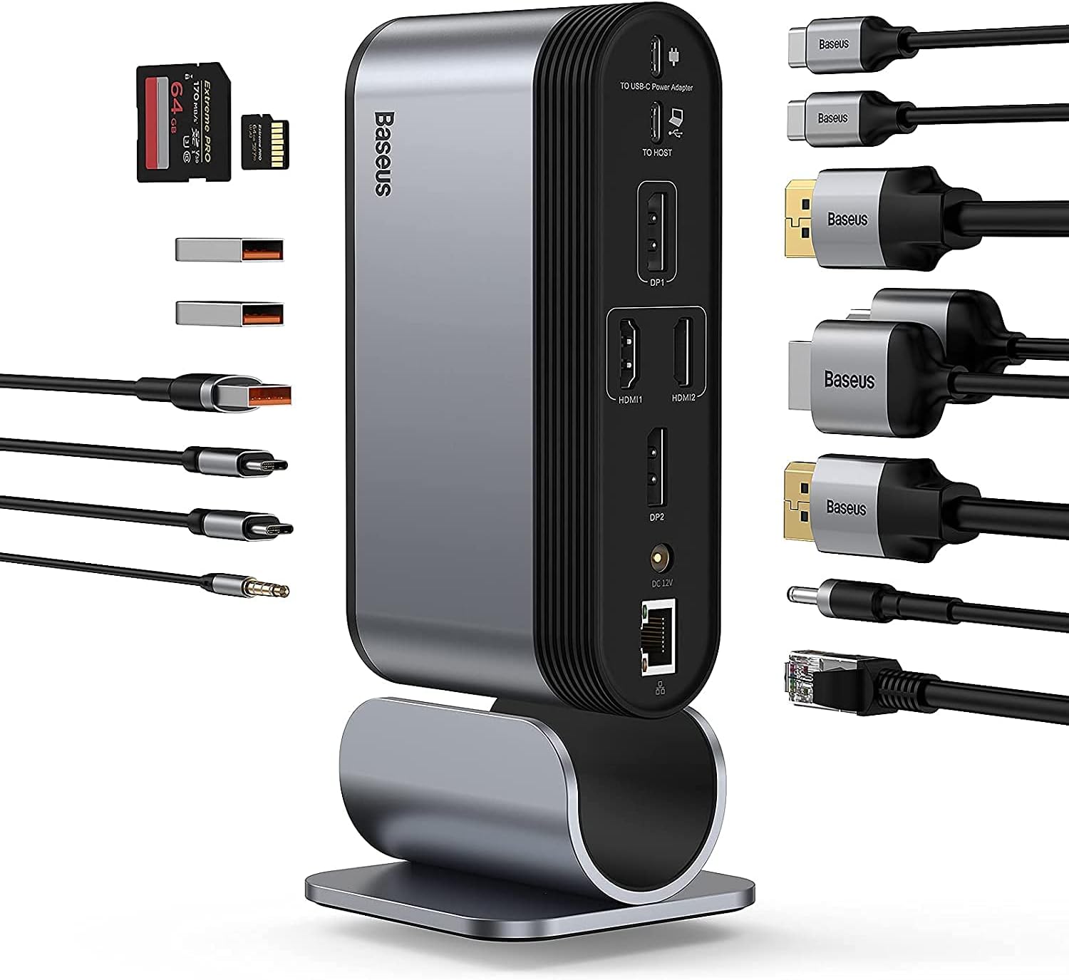 Baseus 17-in-1 USB C Docking Station to Cast on 3 Monitors, 4K USB C Dock Laptop Docking Station with 100W PD USB-C Port, 4K HDMI*3, USB 3.0*5, LAN, SD/TF Cards Reader, Audio Port for Windows, Mac