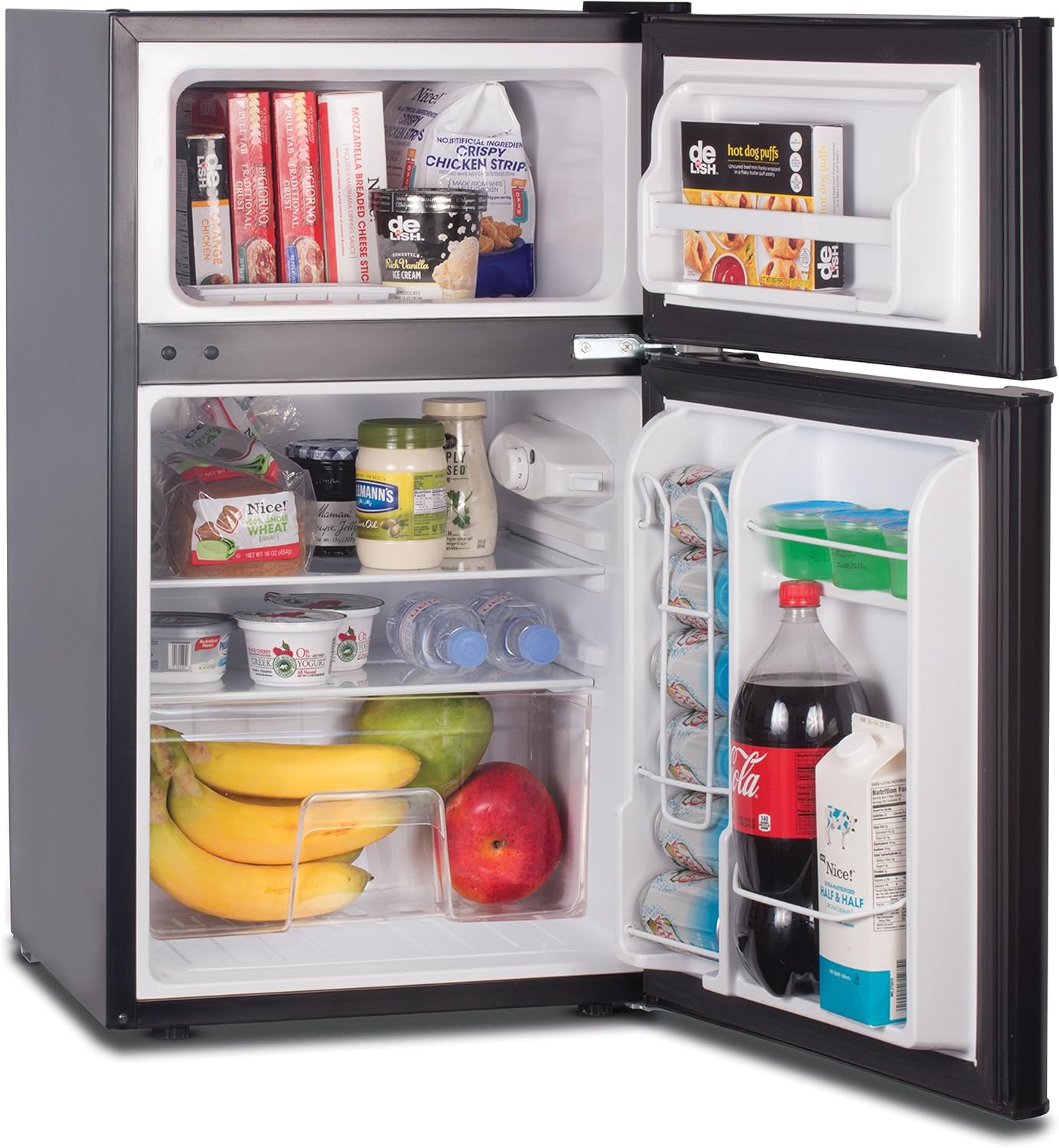 Commercial Cool CCRD32B Compact Double Door Refrigerator with True Freezer, 3.2 Cu. Ft. Mini Fridge, Black