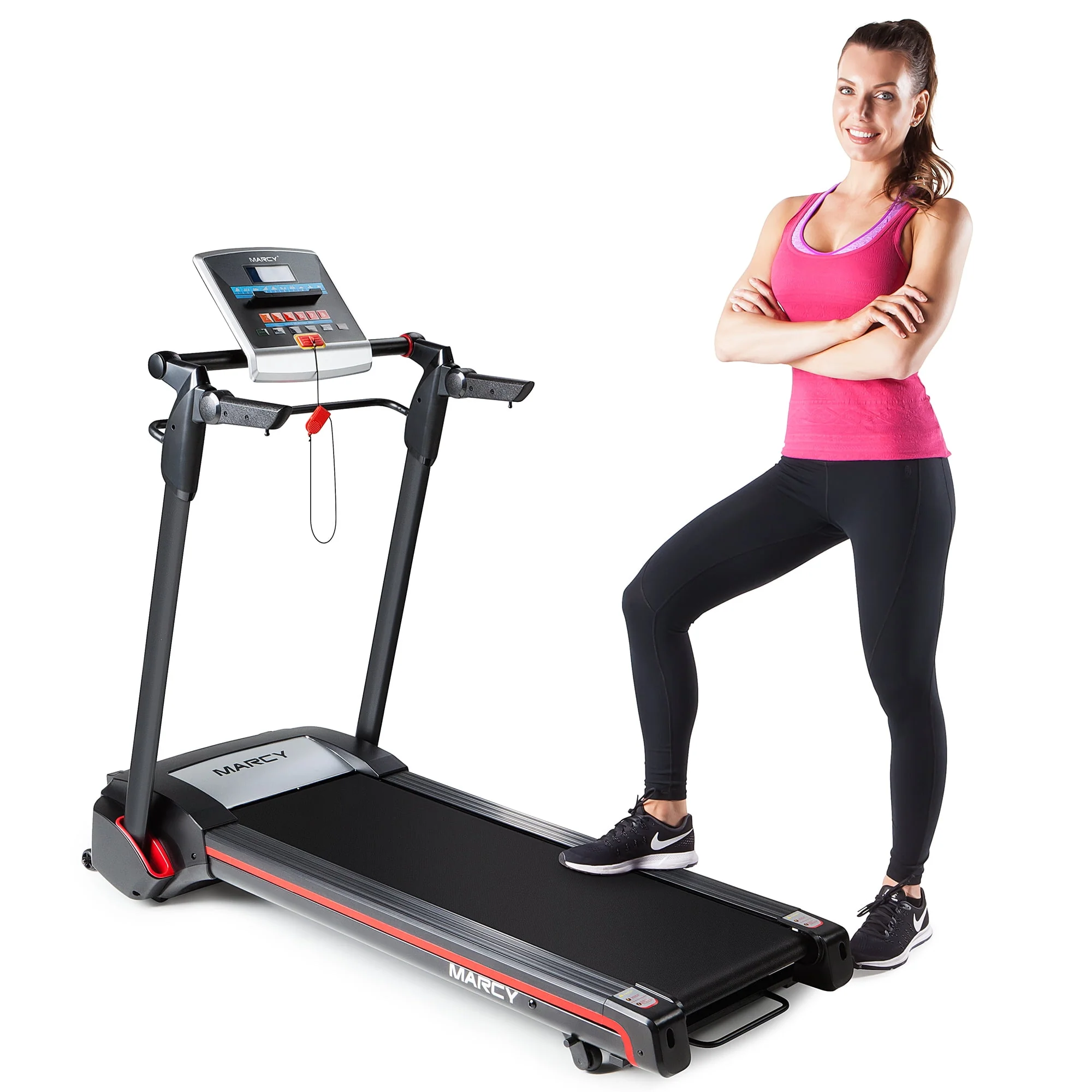 Marcy Folding Electric Treadmill With LCD Display and Adjustable Handles JX-651BW
