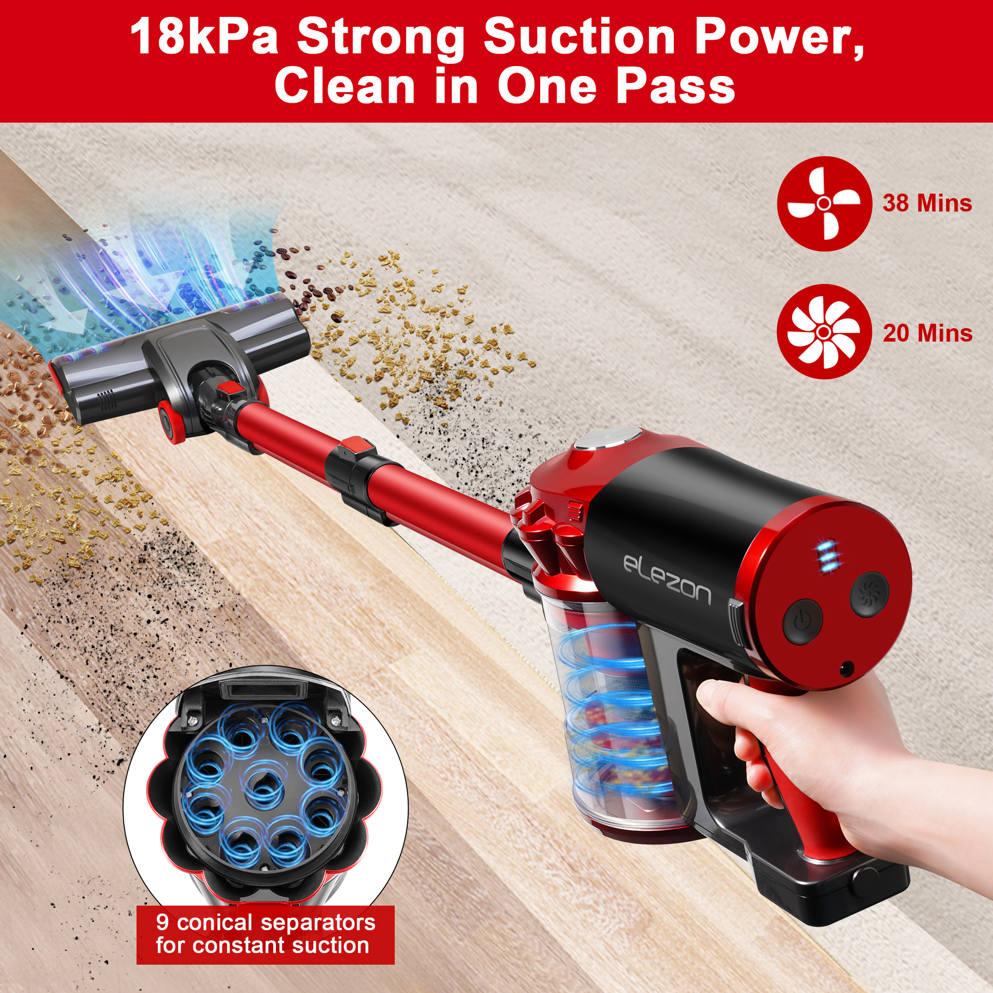 elezon Cordless Vacuum A200, Powerful Bagless Lightweight Stick Handheld Vacuum Cleaner - New