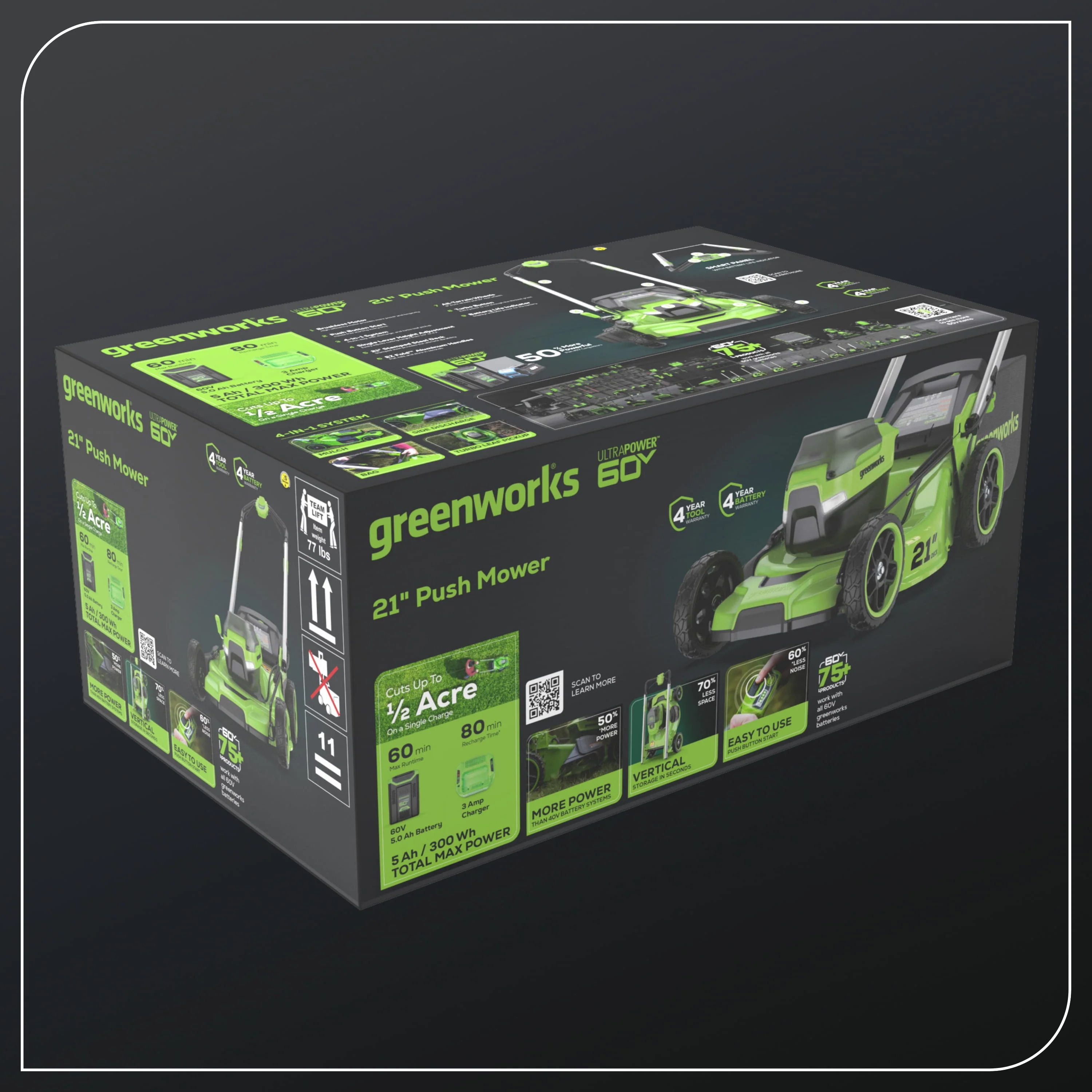 Greenworks 60V 21 Push Lawn Mower with 5.0 Ah Battery & Charger 2546502