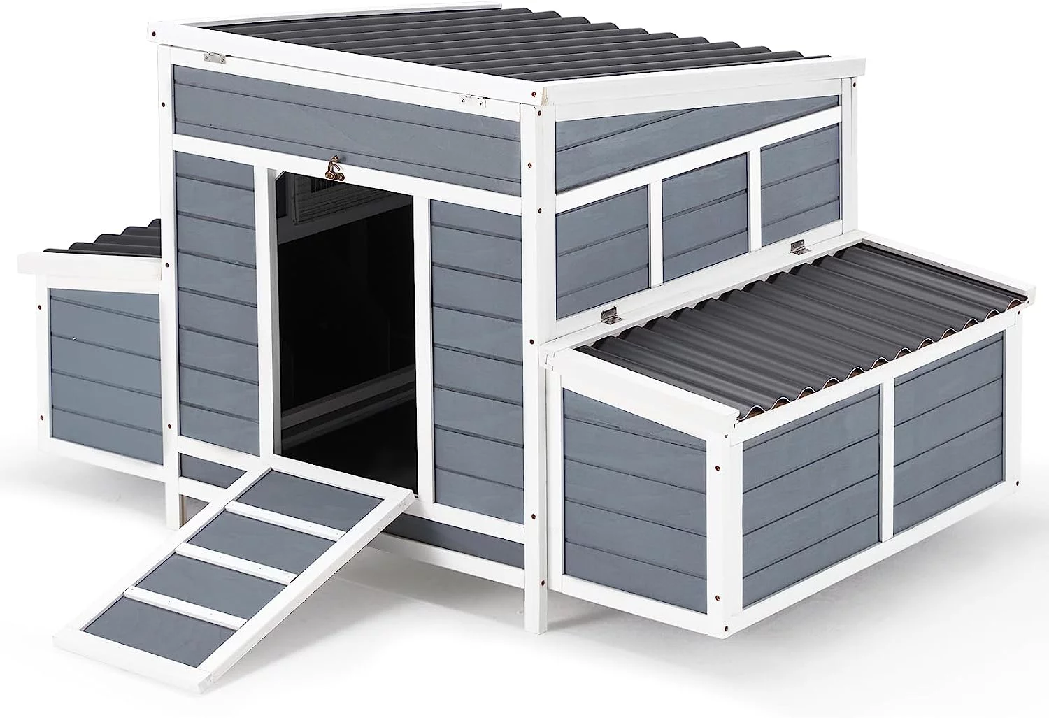 YODOLLA 56" Large Chicken Coop Wooden Chicken Cage Hen House Outdoor Yard Poultry Pet Hutch for Small Animal,Gray