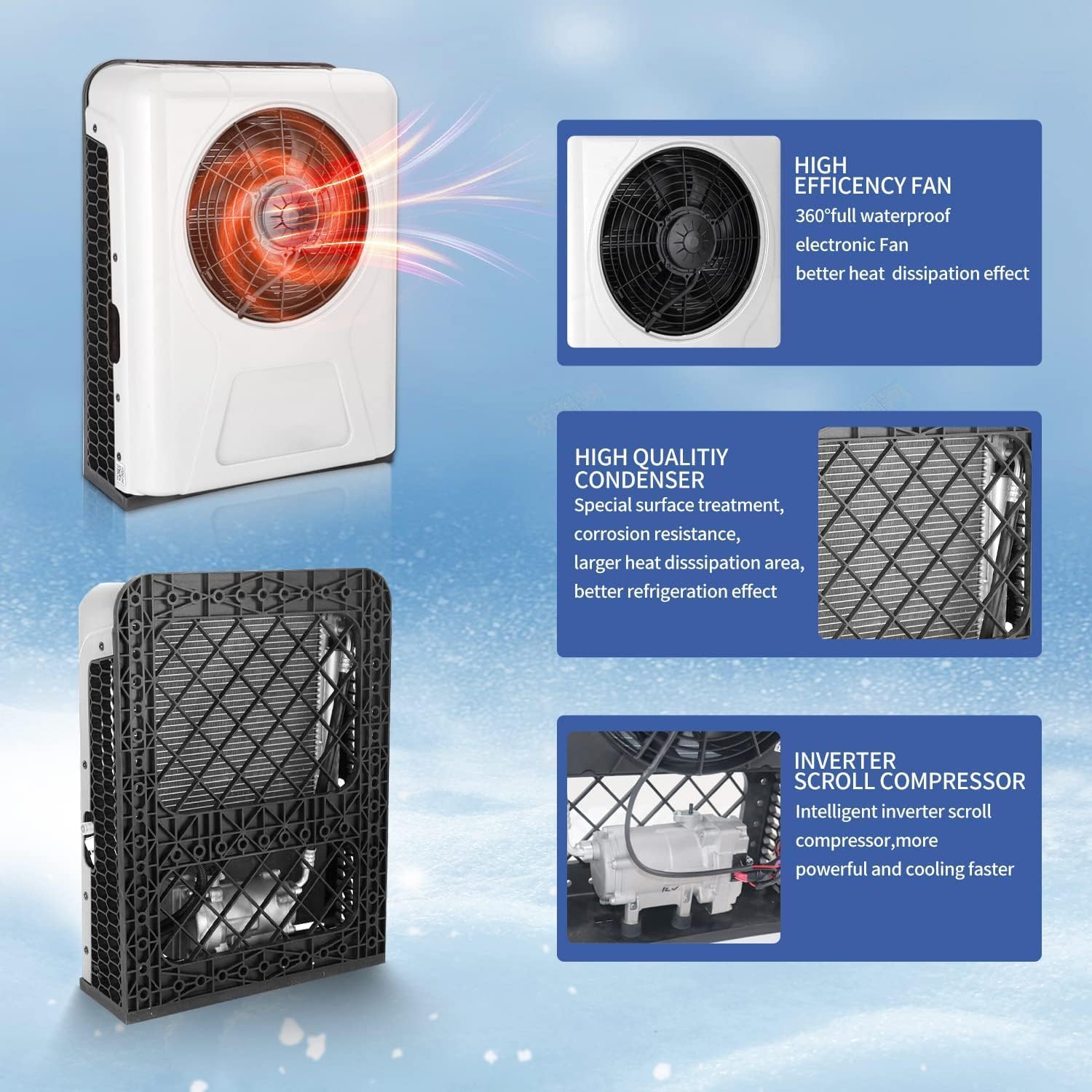 12V Truck Air Conditioner 10000BTU Split Electric AC Unit 12 volt Fit for RVs Motorhome Bus Trailers Tractors Camper Van Parking Air Conditioning Fast Cooling Low Noise