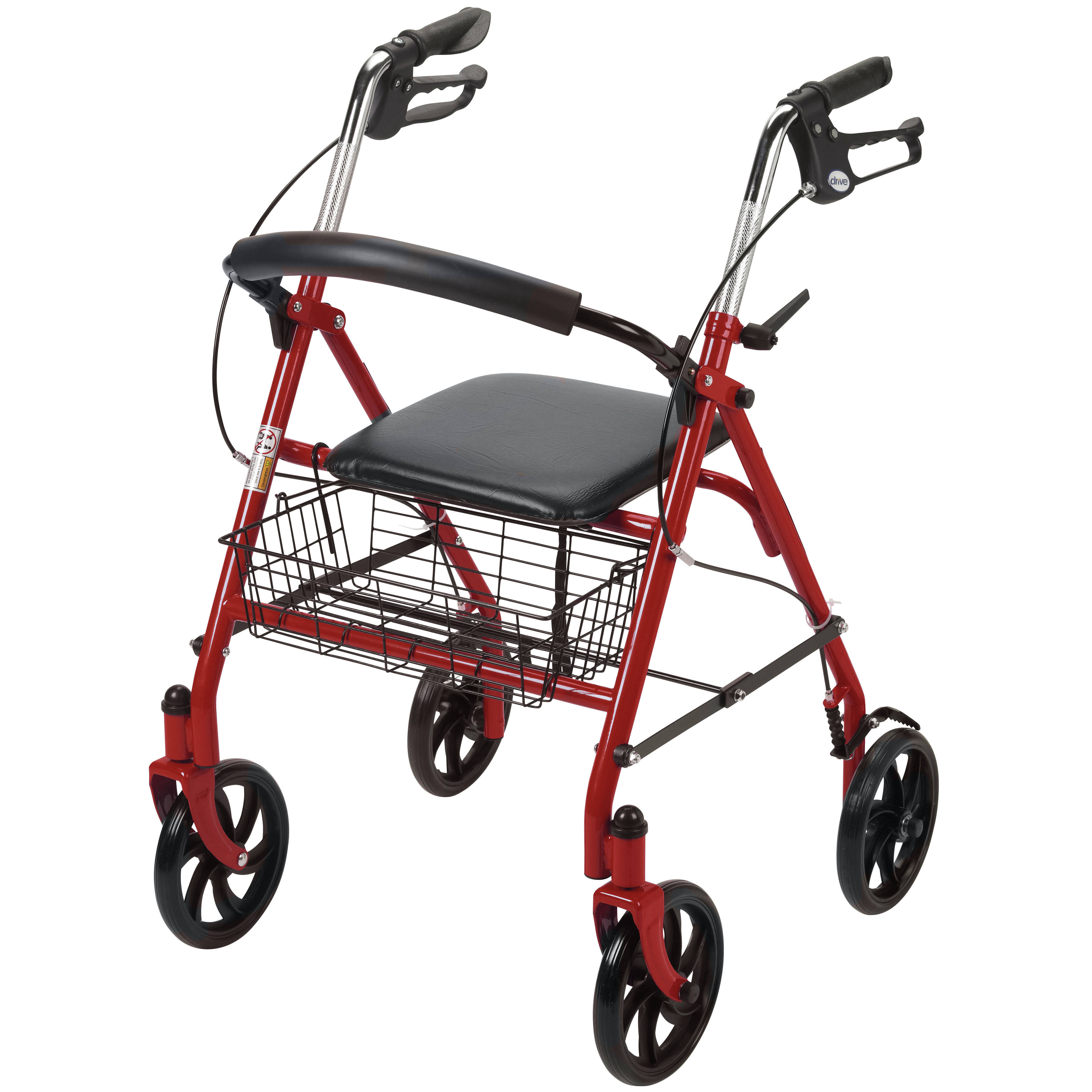 Drive Medical Four Wheel Rollator Walker with Fold Up Removable Back Support, Red