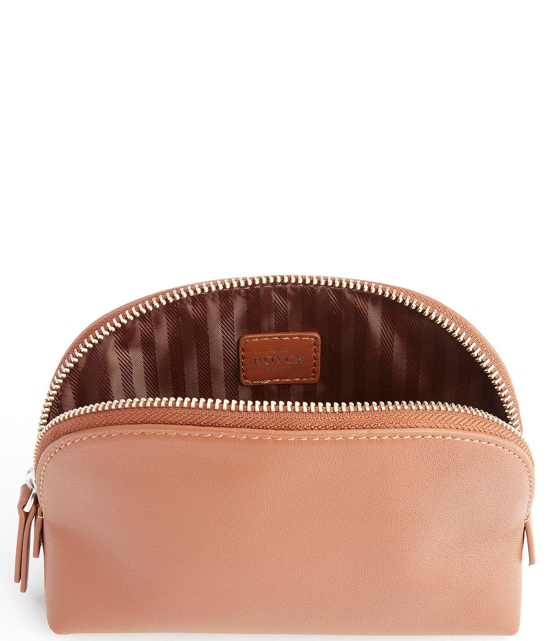Royce New York Compact Leather Cosmetic Bag - Light Blue