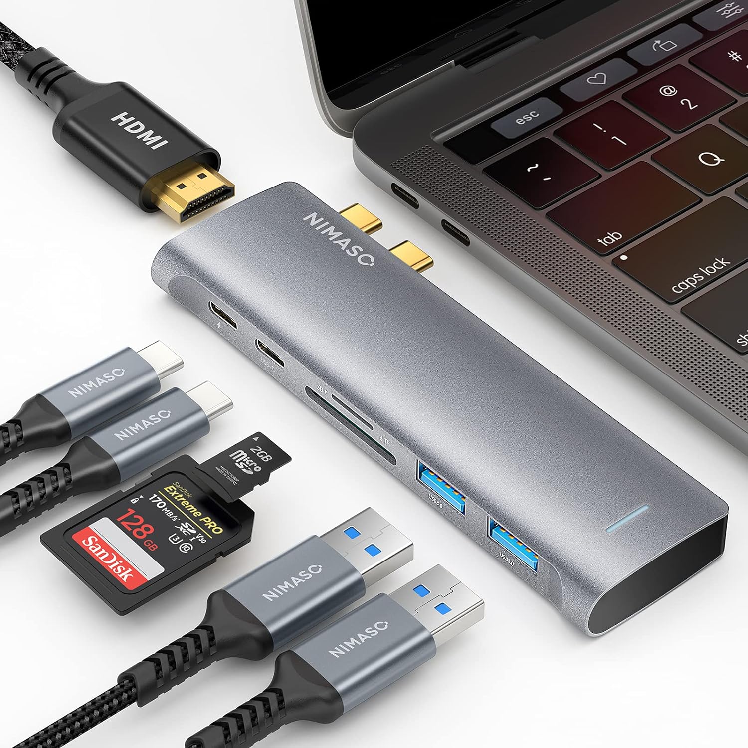 NIMASO USB C Hub for MacBook, 7-in-2 USB C Adapter Compatible with Thunderbolt 3 USB C Port, 100W Power Delivery, 4K HDMI, USB C and 2 USB A Data Ports, SD and microSD Card Reader