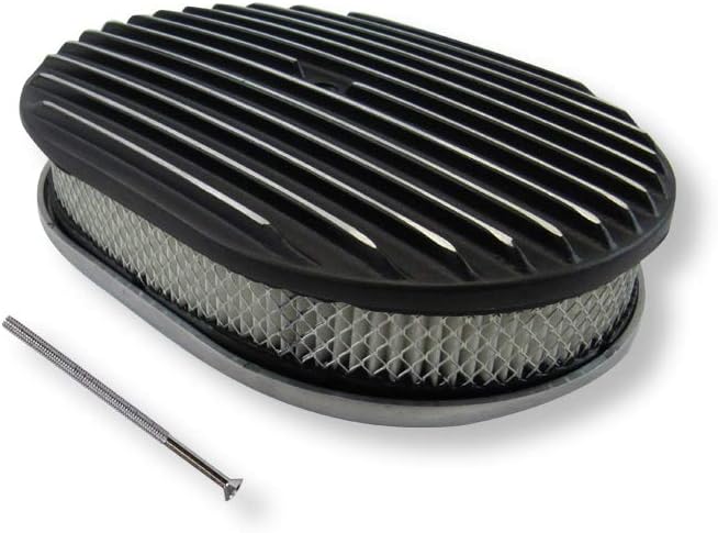DEMOTOR PERFORMANCE Tall Finned Valve Cover W/O Hole for SBC 327 350 Chevy & 12" Oval Full Finned Air Cleaner Dress Up Kit Black