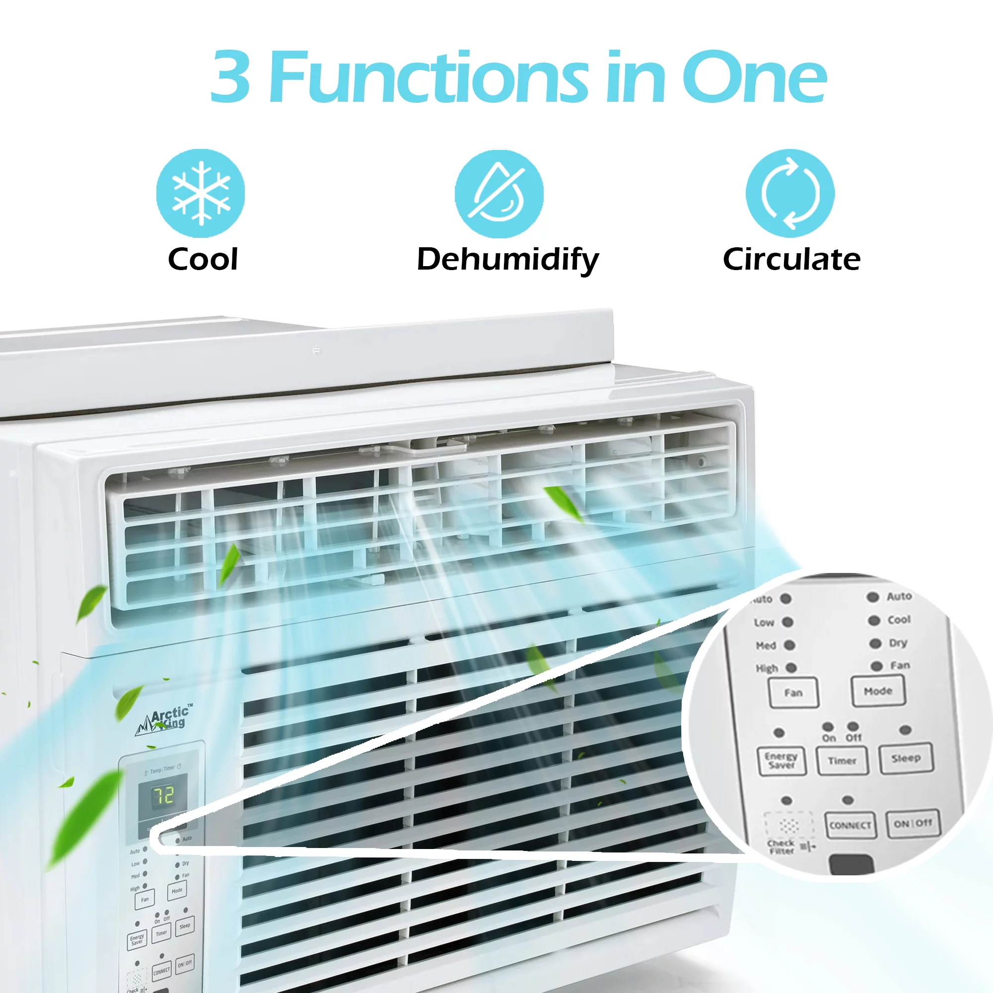 Arctic King 14,500 BTU Window Air Conditioner, Cools up to 700 Sq. Ft, with Digital Panel and Remote Control, Easy Installation, for House, Apartment, and Office