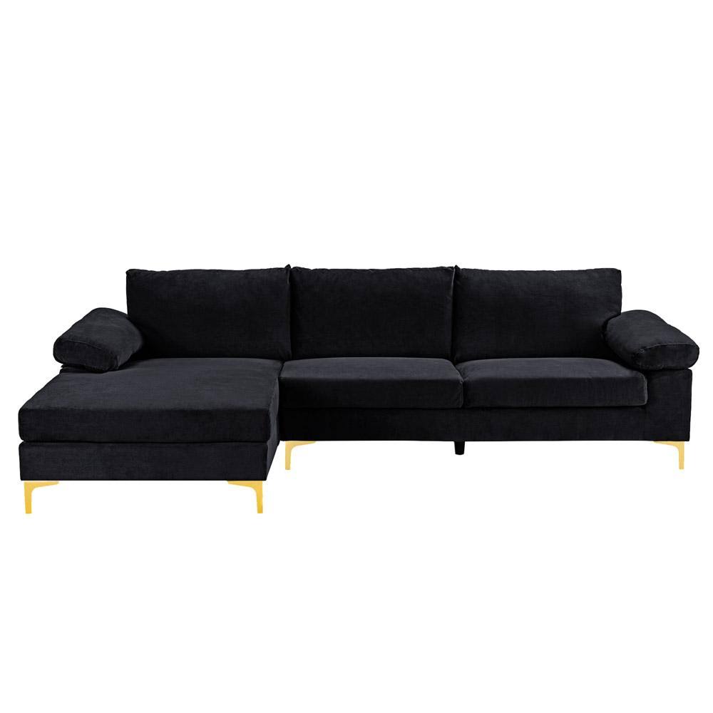Amanda Gold Modern Velvet Large Sectional Sofa - Black