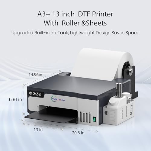 DTF Printer A4 High-Speed Transfer Machine with White Ink Mixing System and Roll Feeder for DIY T-Shirts(DTF Printer+Oven+6 * 250ml Ink+Roll Films+ DTF Powder)