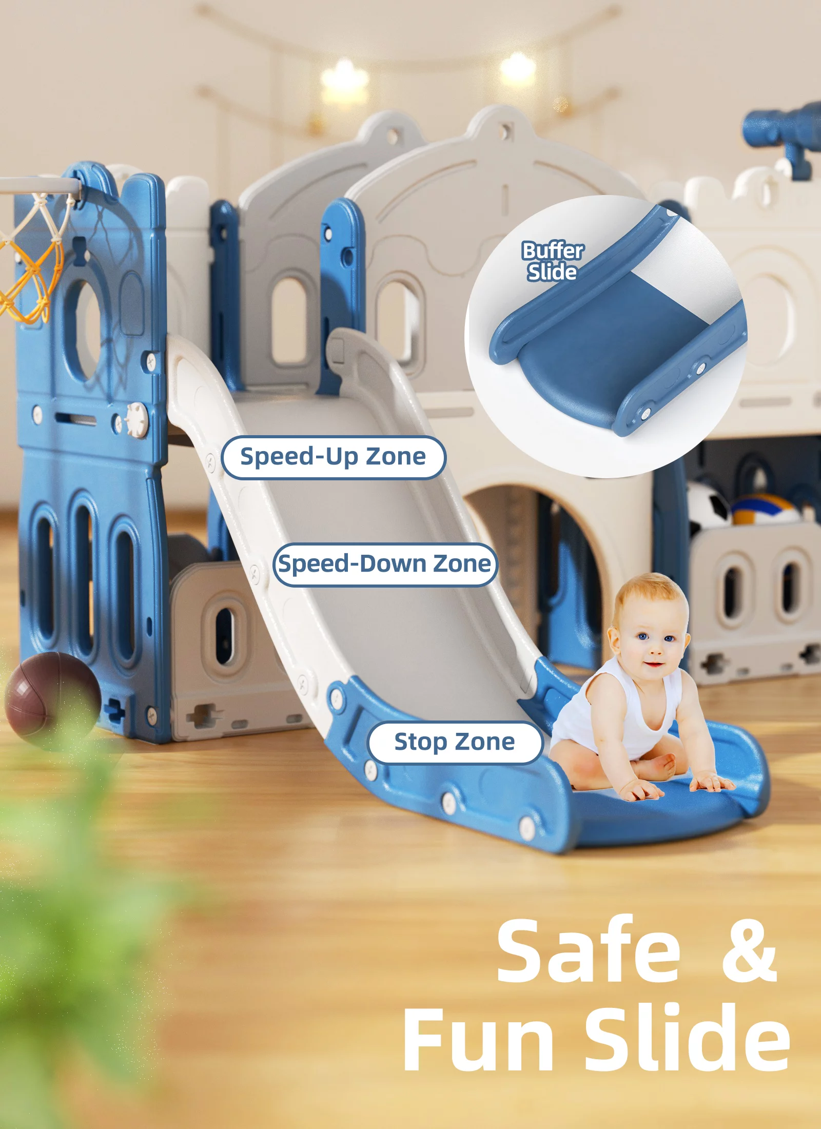 XJD 8 in 1 Toddler Slide with Climber, Kids Slide for Toddlers Age 1+,Basketball Hoop,Tunnel and Storage Space,Slide Toddlers Playset playground Outdoor Indoor play Set