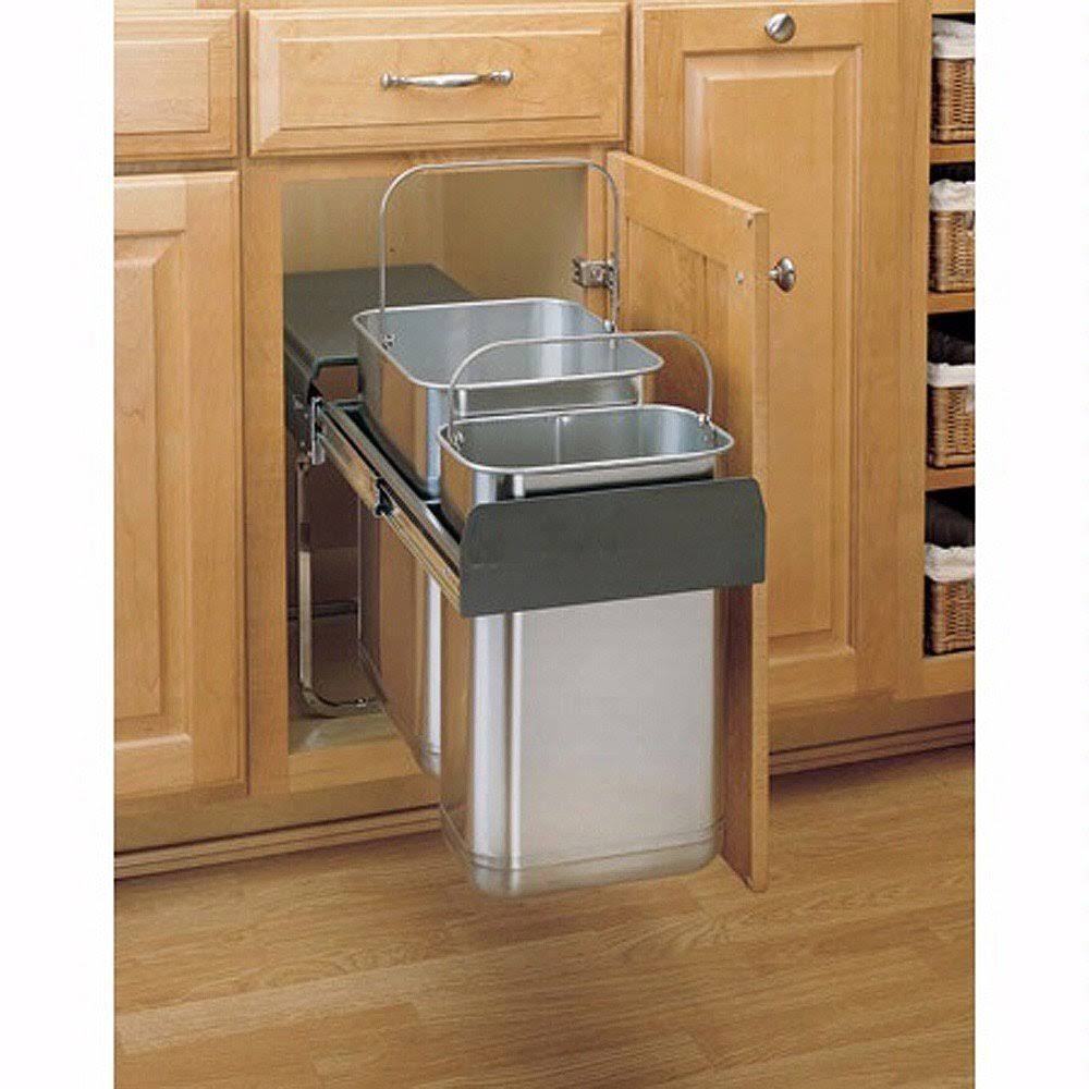 Rev-A-Shelf Double Steel Top Mount Waste Trash Can