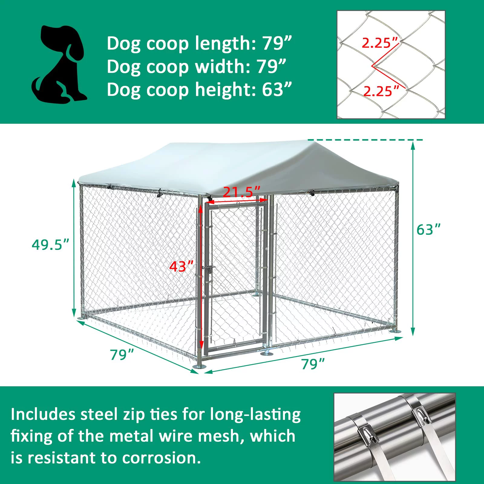 VIVIJASON Outside Dog Run House Pet Enclosure, Large Outdoor Dog Kennel with Galvanized Chain Link, Heavy Duty Pet Fence Cage with Fully Enclosed UV-Resistant Oxford Cloth Roof & Secure Lock