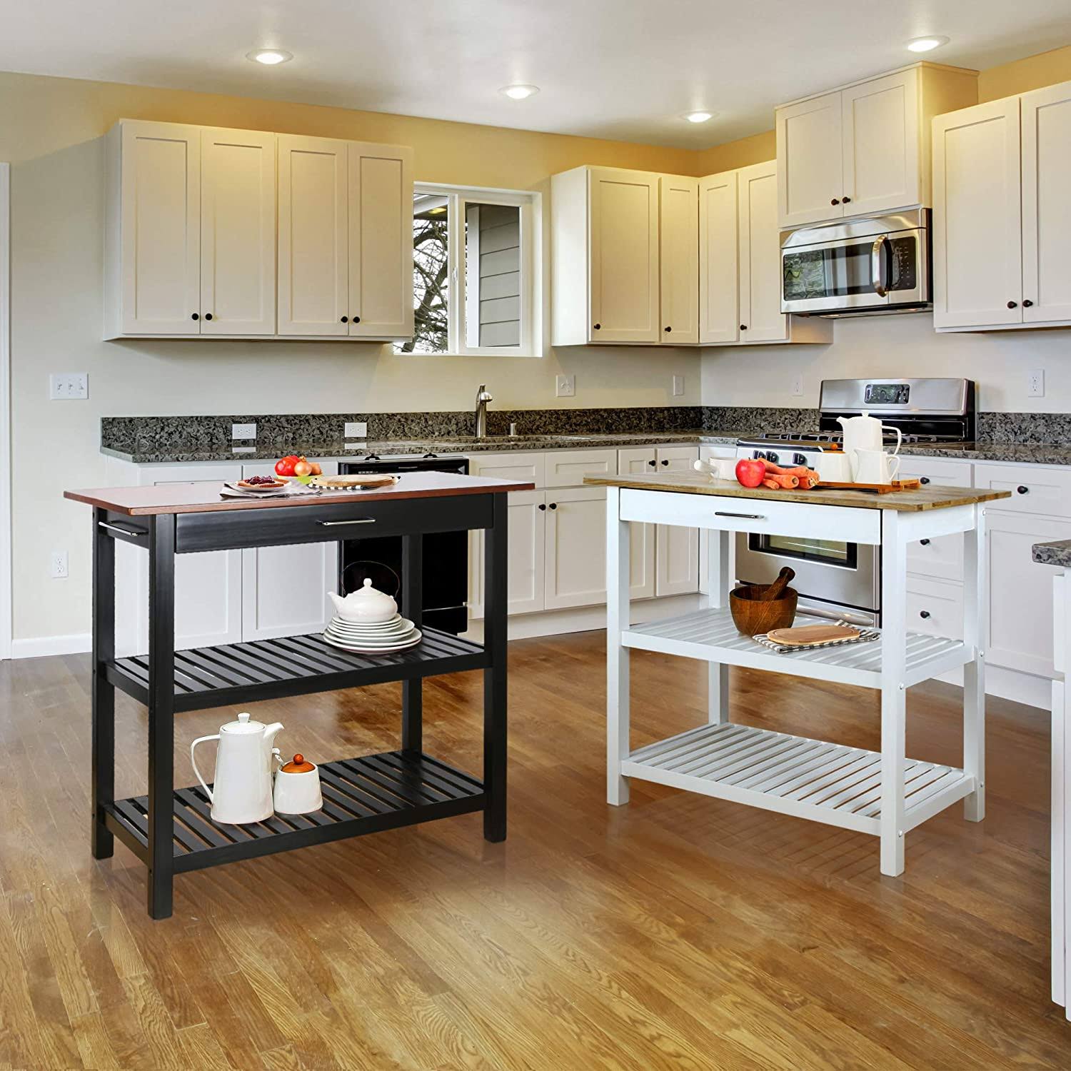 Kitchen Island with Solid American Hardwood Top, Natural/White, 40x22
