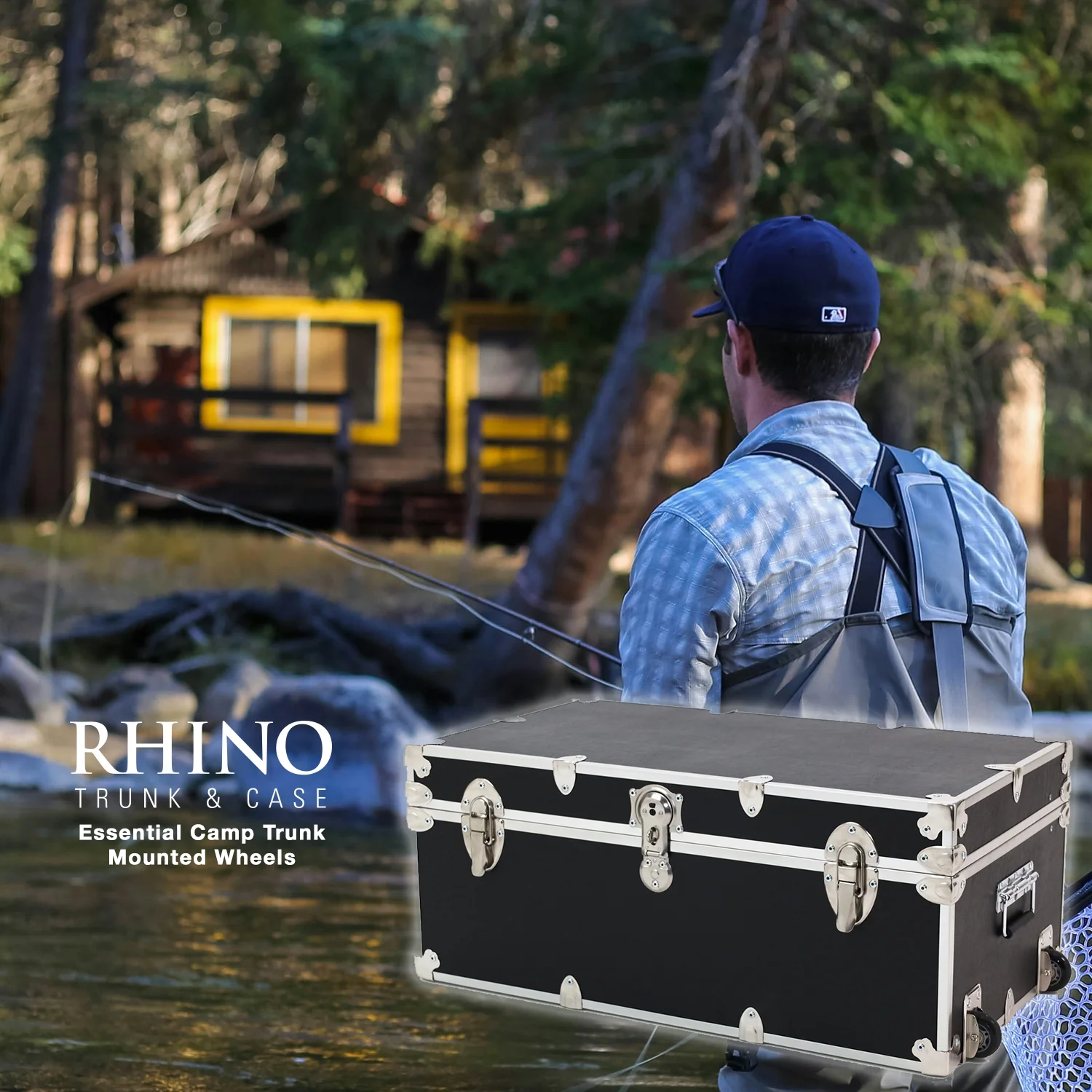 Rhino Trunk & Case Essential Summer Camp Trunk with Wheels - Camping Storage Chest - Ideal Trunk Size for Campers - Strong 1000+ Pounds Sitting Capacity Trunks 32"x18"x14" (Royal Blue)