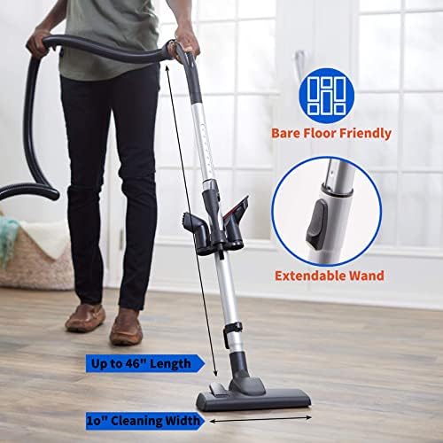 Canister Vacuum Cleaner - Jill Compact Vacuum, for Hardwood Floors and Rugs, Dual Certified Hepa Filtration, Bagged