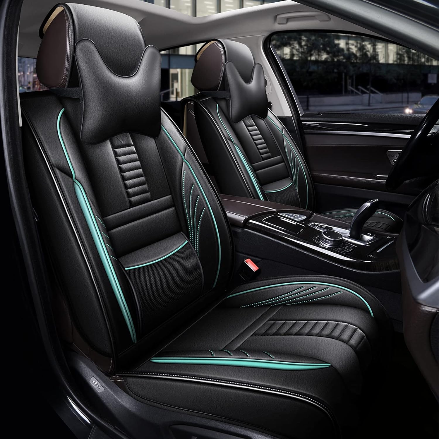 FREESOO Car Seat Cover Full Set, Leather Seat Covers Auto Accessories Waterproof Universal Fit for 5 Seats Sedan SUV Pick-up Truck (Grey 13)