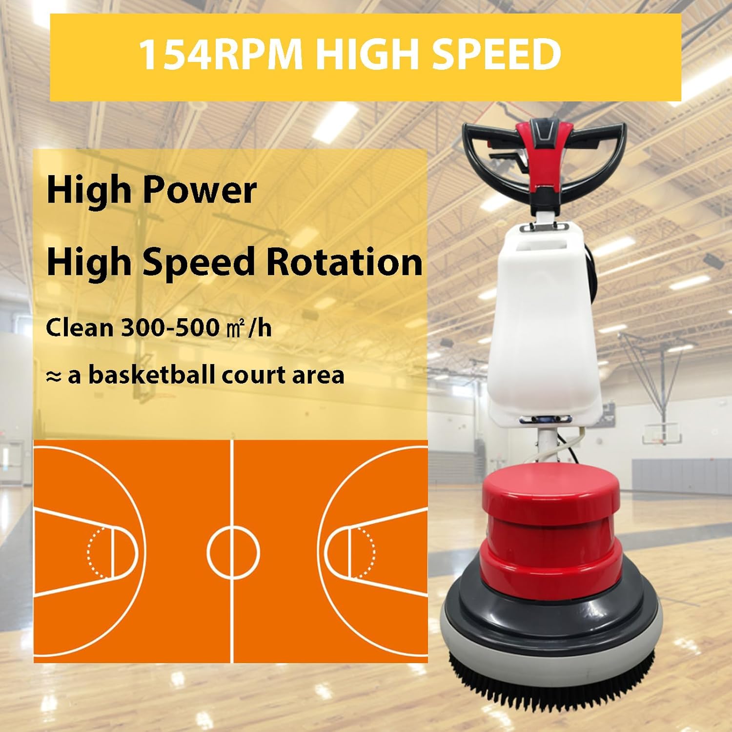 Industrial Floor Buffer Commercial Polisher Floor Scrubber Heavy Duty Floor Polisher Cleaning Machine 17'' Single Pad Tile Scrubber Carpet Burnisher Floor Brush Cleaner 1.5HP 110V Red