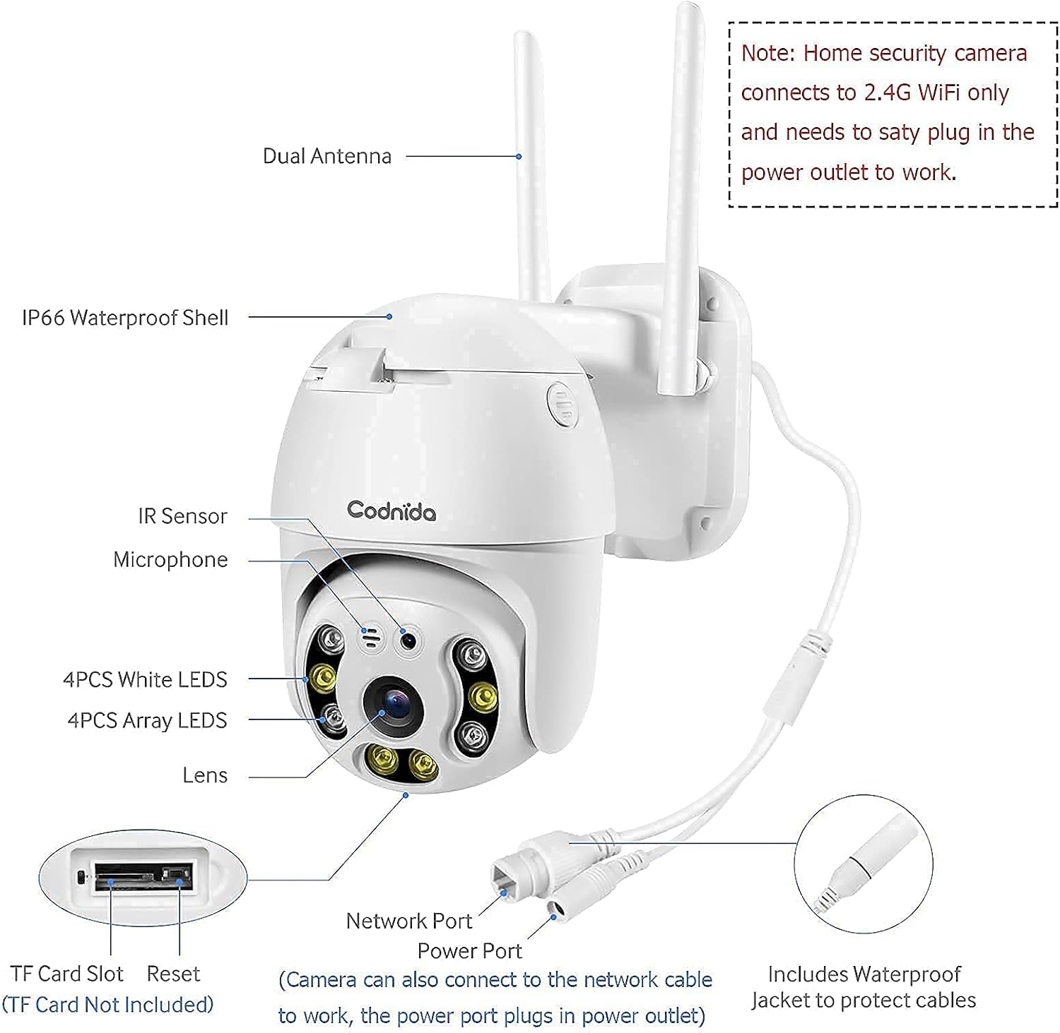Security Camera Outdoor, Codnida Pan Tilt Wireless WiFi Security Camera 360&deg; View, 1080P PTZ Dome Home Surveillance Camera with Motion Detection, 2-Way Audio, Color Night Vision, Weatherproof