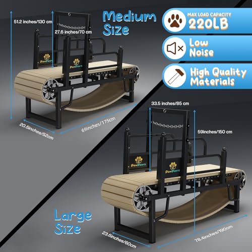 PawPaw's Large & Medium Dog Treadmill - Indoor & Outdoor Use, Up to 220 lbs, Slatmill Design with Brake