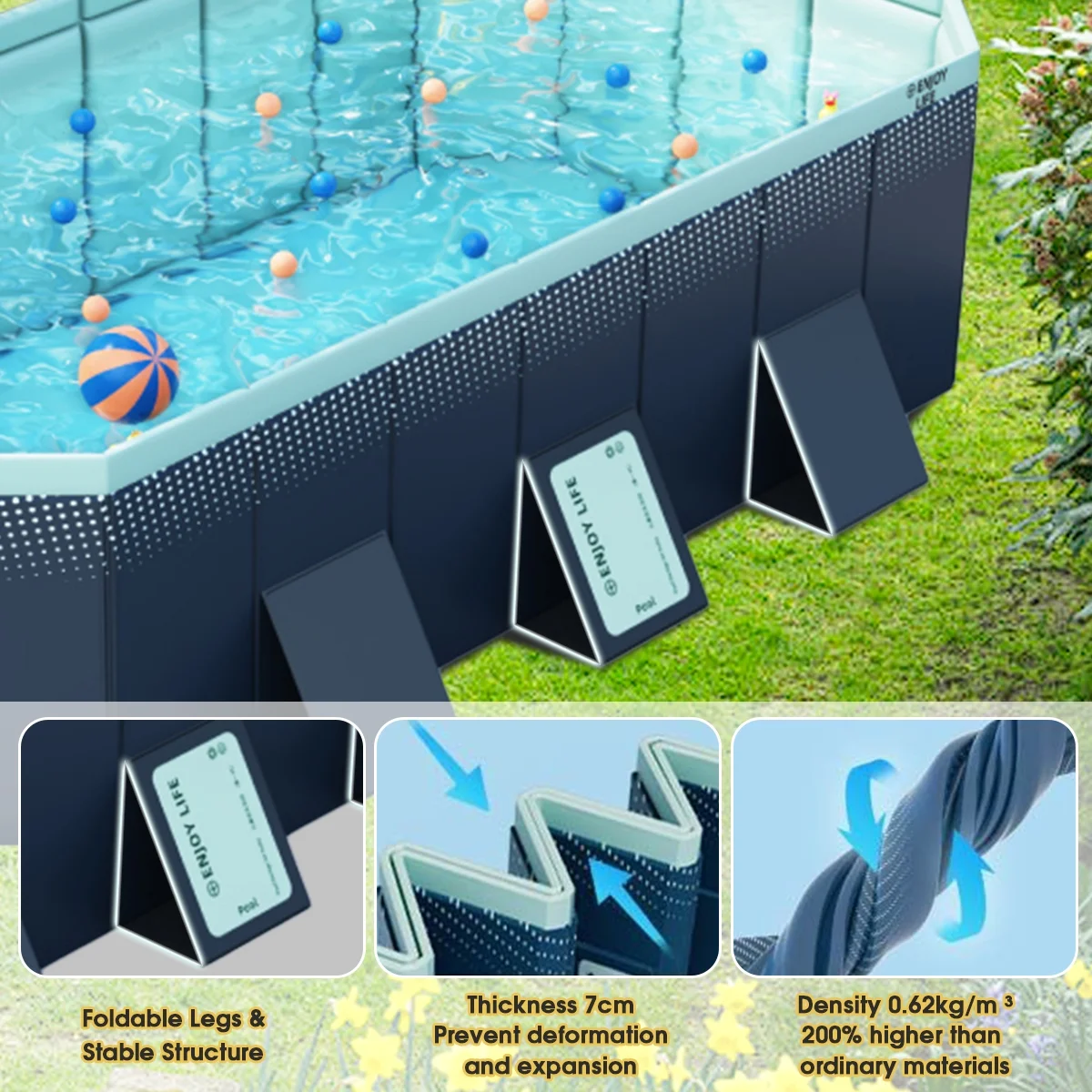 EONROACOO 89in Foldable Swimming Pool Above Ground Pool Kiddie Pool for 1-4 People(Blue)
