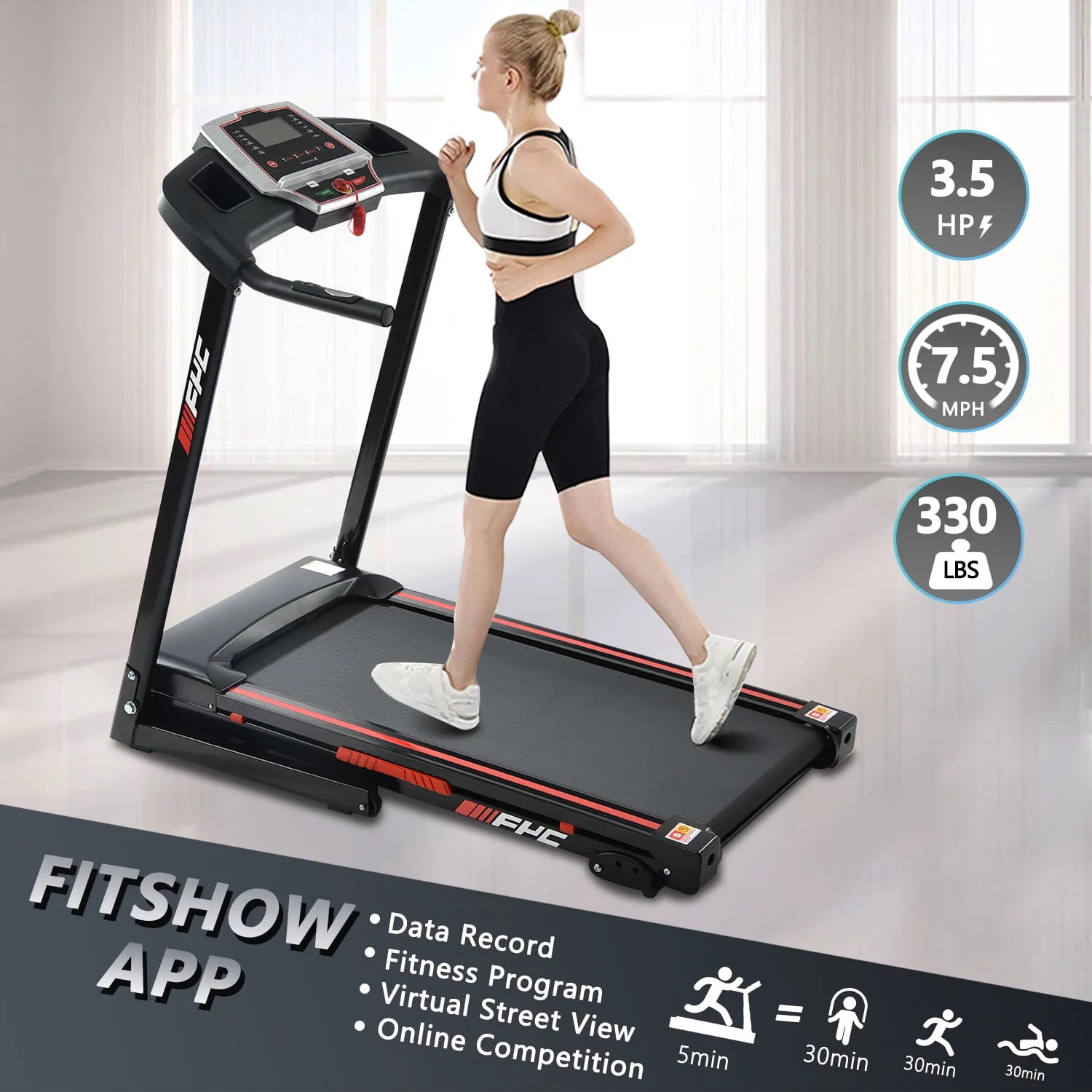 Holiday Clearance 3.5HP Folding Incline Treadmill with 330 LB Capacity 15 Preset Programs MP3 Electric Walking Treadmill Machine For Home