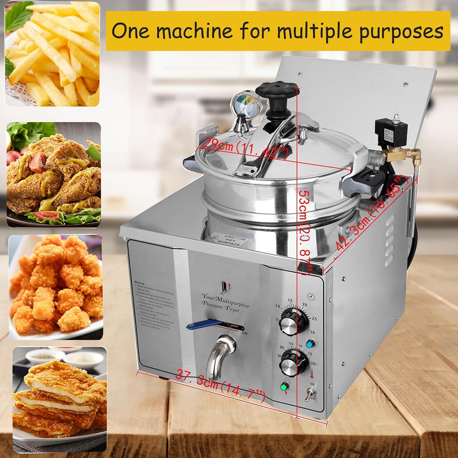 TECHTONGDA 16L Countertop Pressure Fryer, Stainless Steel Commercial Chicken Deep Fryer, 110V 3KW Counter Top Pressure Cooker with Timer and Variable Thermostat, for Restaurant Frying Chicken Fish