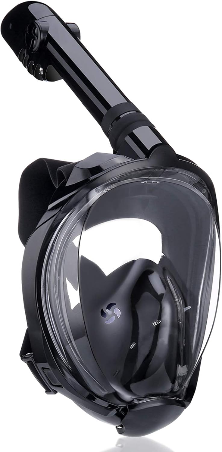 QingSong Full Face Snorkel Mask, Snorkeling Gear with Camera Mount, Foldable 180 Degree Panoramic View Anti-Fog Anti-Leak, Snorkeling Set for Kids and Adults