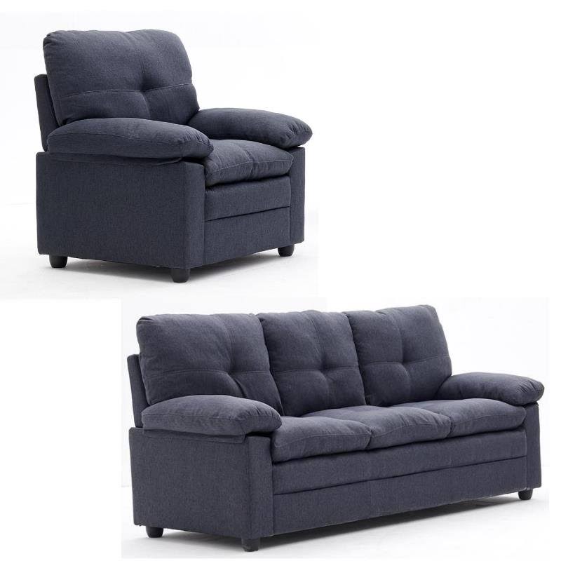 2 Piece Living Room Sofa Set with 74x22 Sofa and 32x22 Armchair in Gray