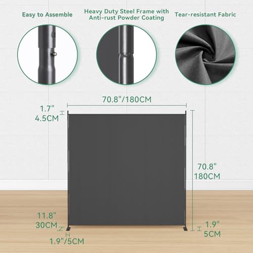 Helios&Hestia 8-Panel 6 ft Tall Indoor Folding Room Divider, Portable Privacy Screen, Freestanding Partition Separator, Temporary Wall Separation for Bedroom, Office, 160" W X 71" H, Dark Grey