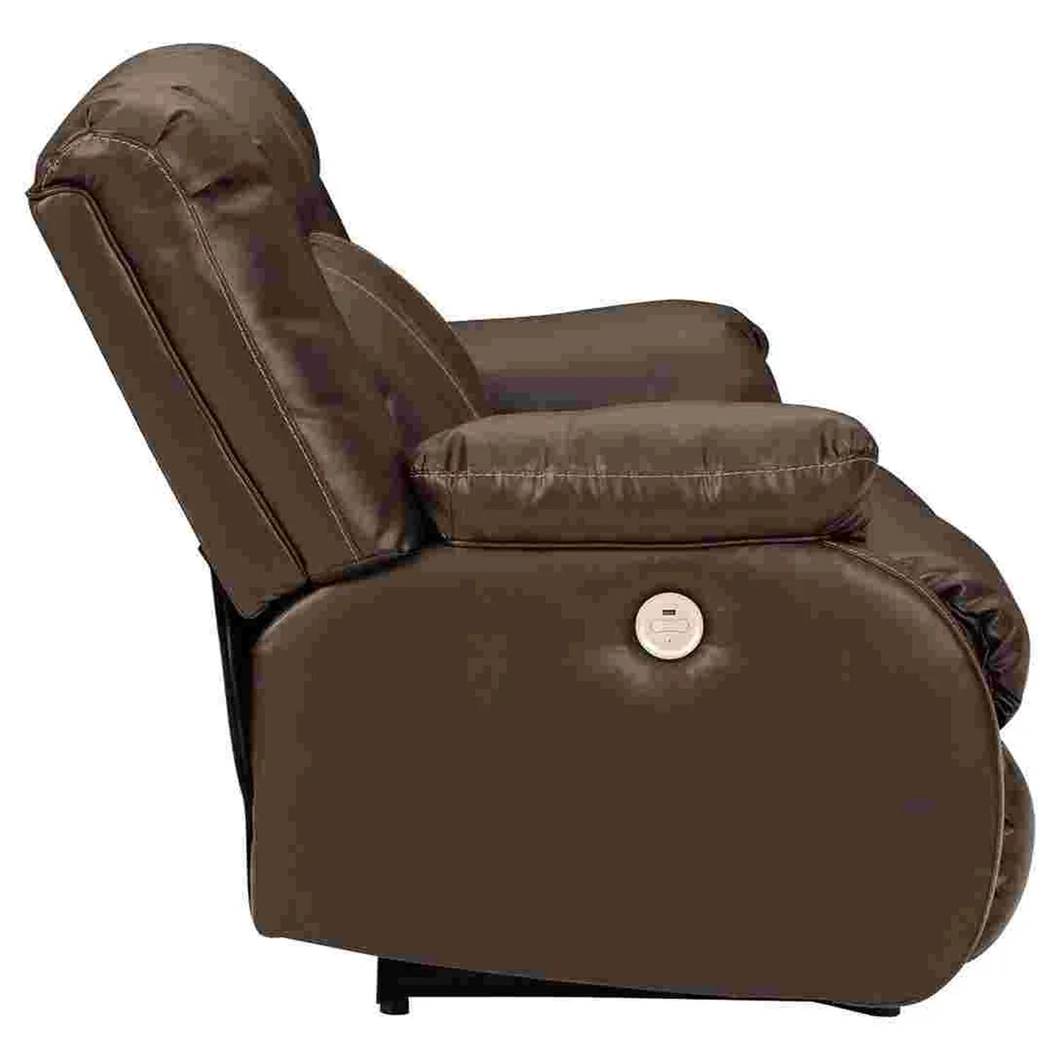 Benjara Power Recliner Loveseat with Faux Leather and Zero Draw USB Port, Brown