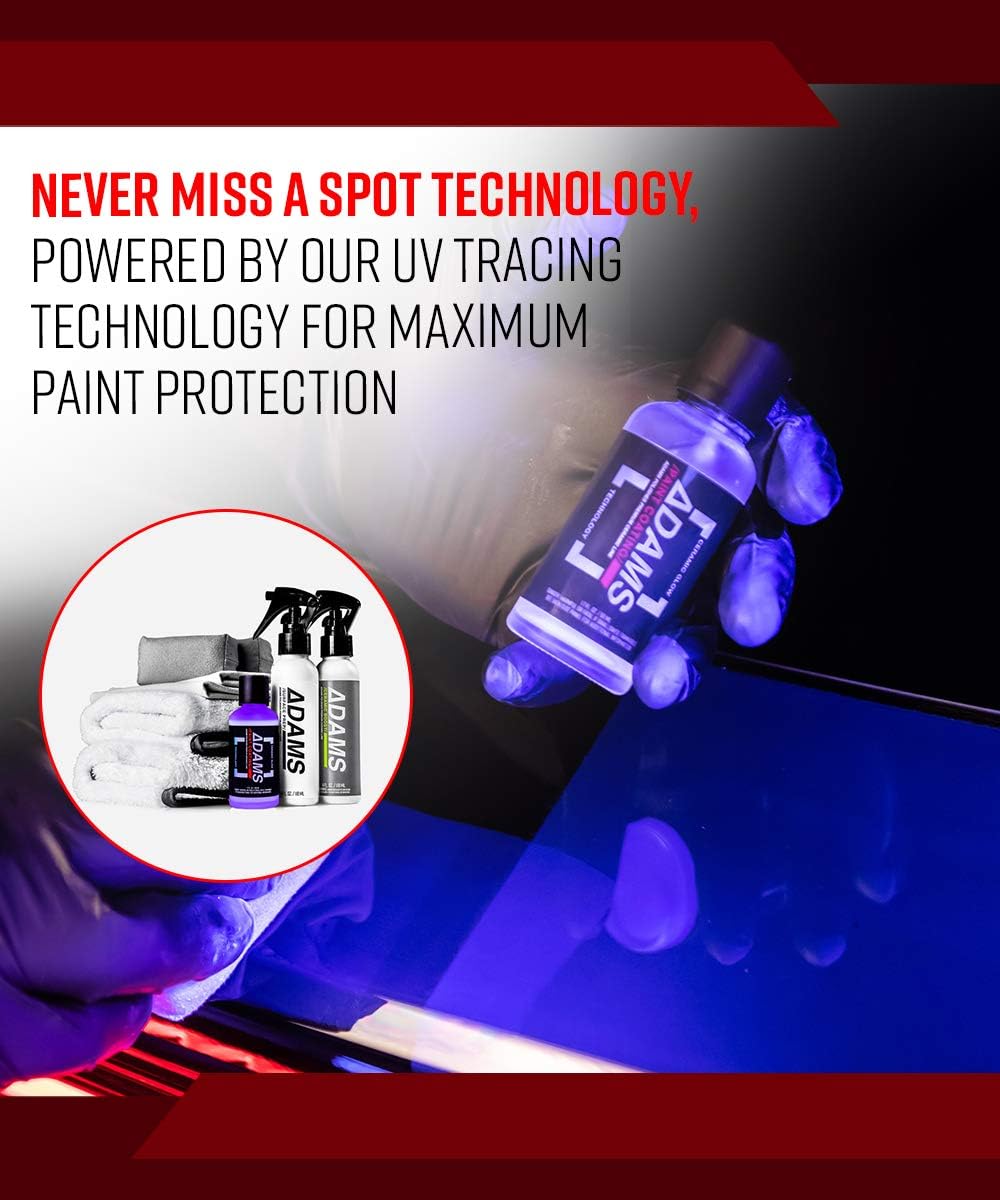 Adam's UV Paint Ceramic Coating Complete Kit - 9H Ceramic Coating Kit W/UV Flashlight | 5+ Years of Protection | Apply After Car Wash Clay Bar Car Polisher | Car Detailing Kit Boat RV Motorcycle