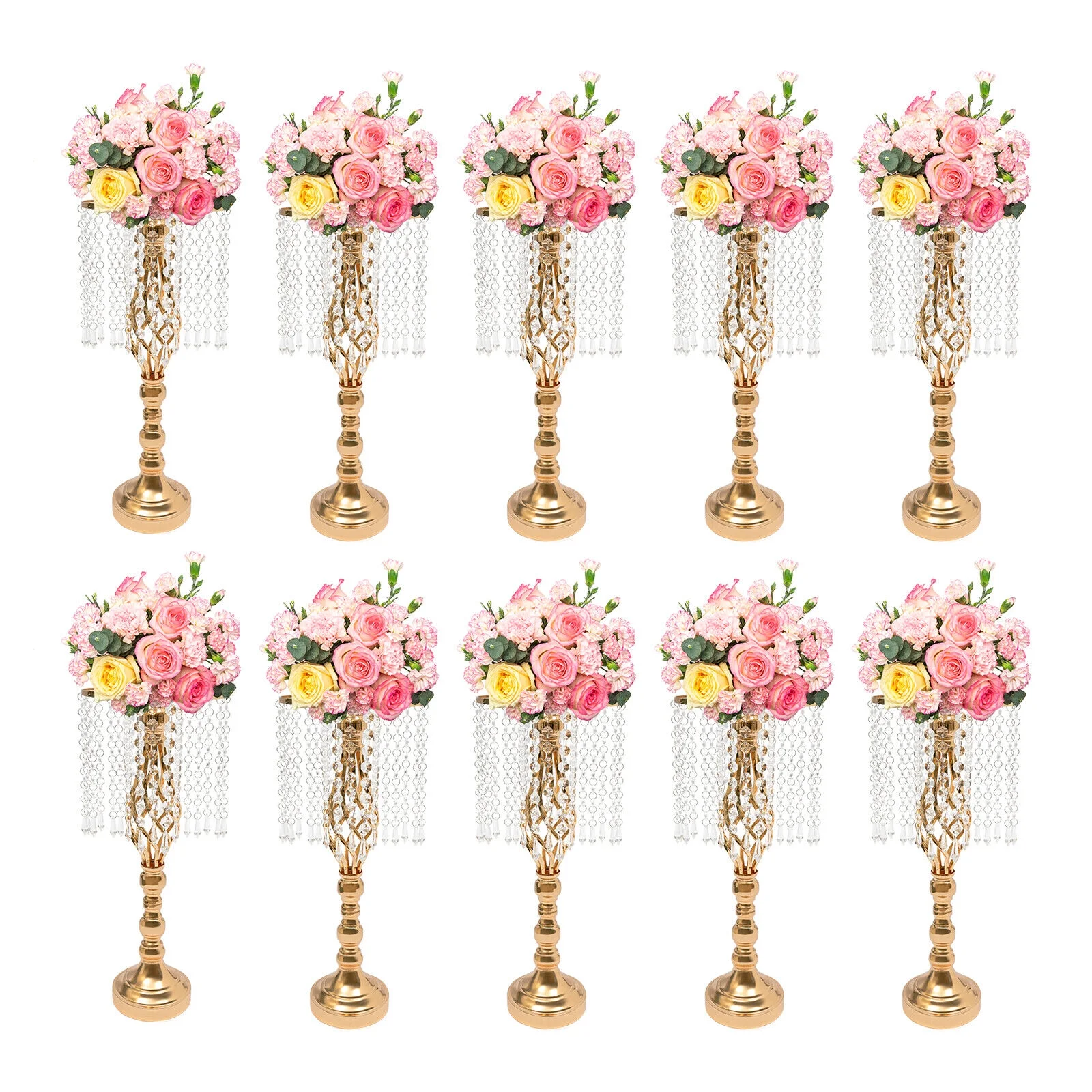 10X Crystal Flower Vase Stand Wedding Centerpieces for Table Gold Flower Stand - Curated Treasures Market