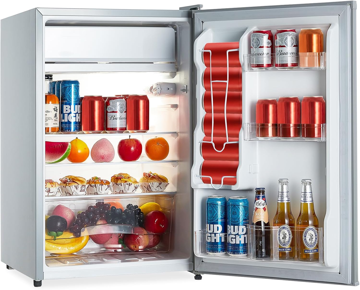 Mini Refrigerator with Freezer, 4.3 Cu.Ft. Compact Refrigerator, 7 Settings Temperature Adjustable, Removable Glass Shelves Dorm Fridge for Garage,Bedroom, Office, Apartment, Grey