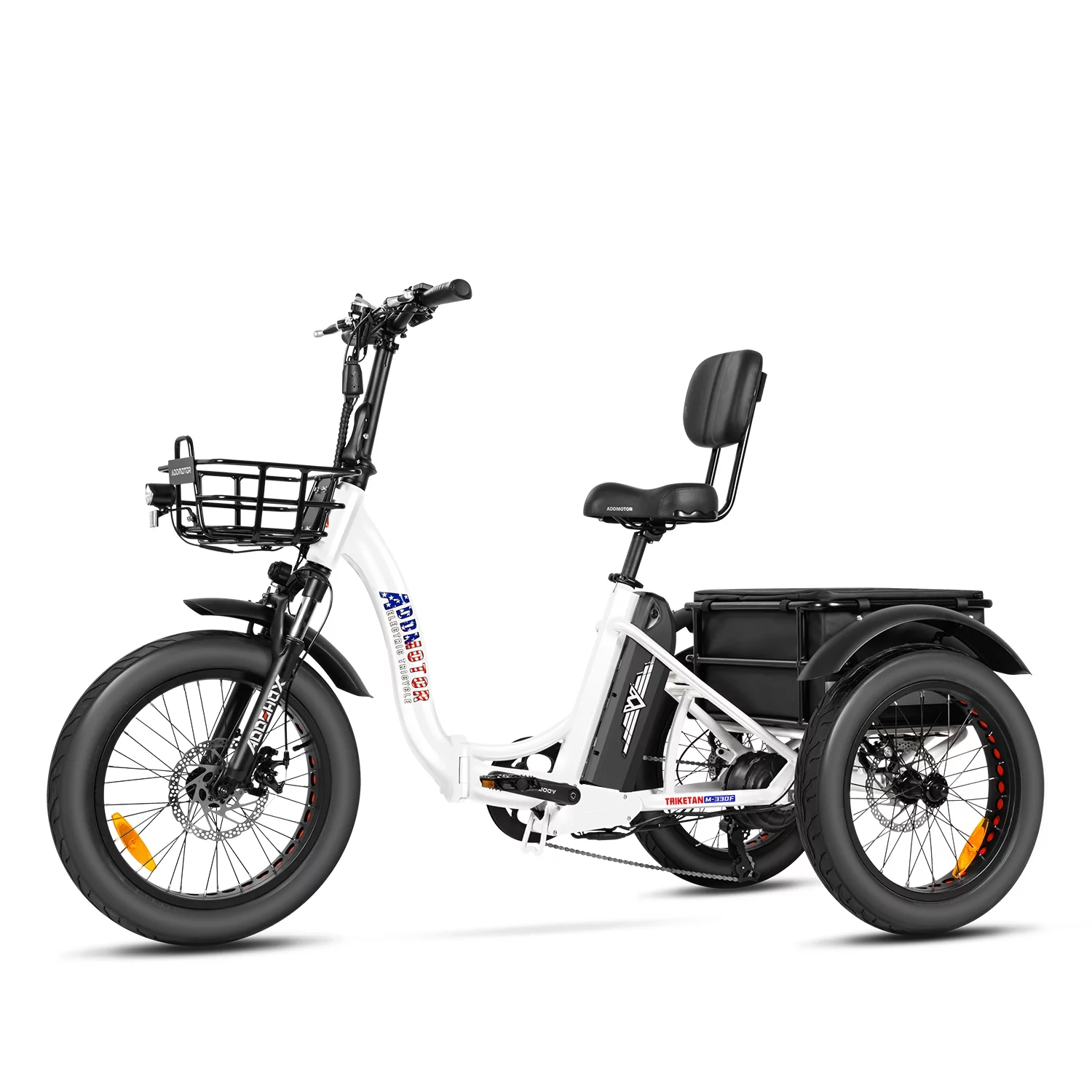 Addmotor Electric Trike, 750W Foldable Electric Tricycle, Folding Electric Trike for Adults,48V 20Ah Removable Battery,20" Fat Tire Electric Trikes with Rear Speed Differential,M-330F White - Curated Treasures Market