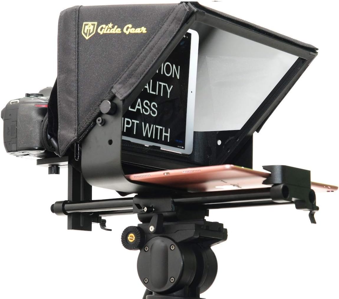 Glide Gear TMP 500 Universal Video Camera Tripod Teleprompter 15mm Rails w/ Carry Case