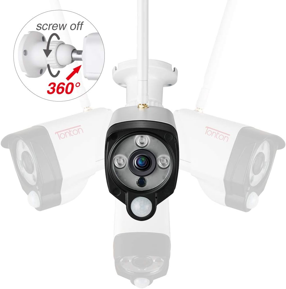 [2K&2 Way Audio&Thermal Detection] Tonton Wireless All-in-One Ultra HD Security Camera System with 16 Inch Monitor, 8CH NVR with 1TB HDD,4PCS 3MP Outdoor Bullet IP Cameras,Plug and Play