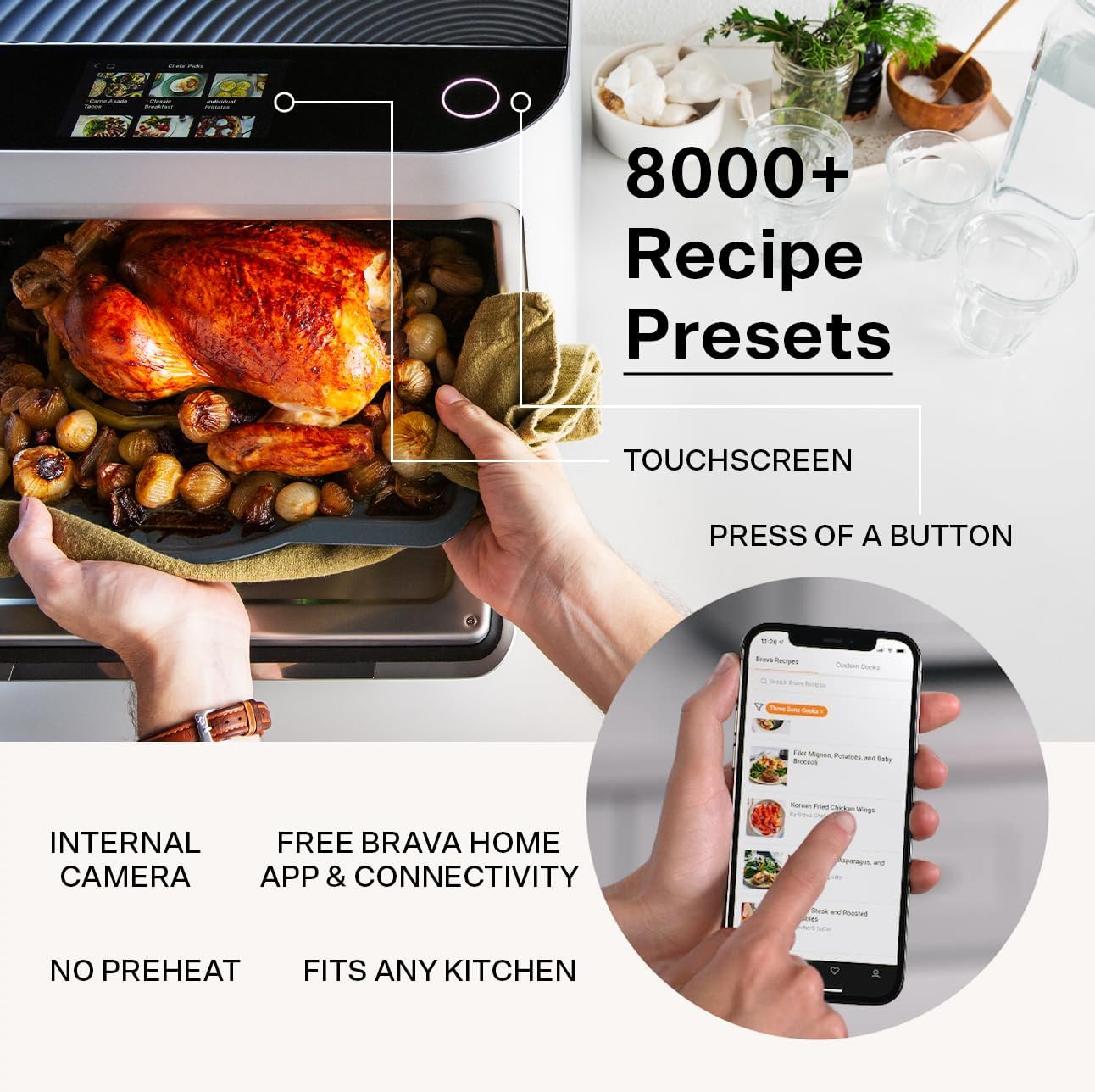 Brava Oven Bake & Breakfast Set: 10-in-1 Touchscreen Countertop Smart Oven, Air Fryer, 6-Slice Toaster, Slow Cooker, Reheater, Dehydrator, Rice Cooker, Healthy & User Friendly, Auto-Shut Off, 1800W