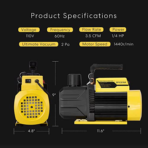 SPECSTAR HVAC Air Vacuum Pump for R12 R22 R134a R410a Systems…
