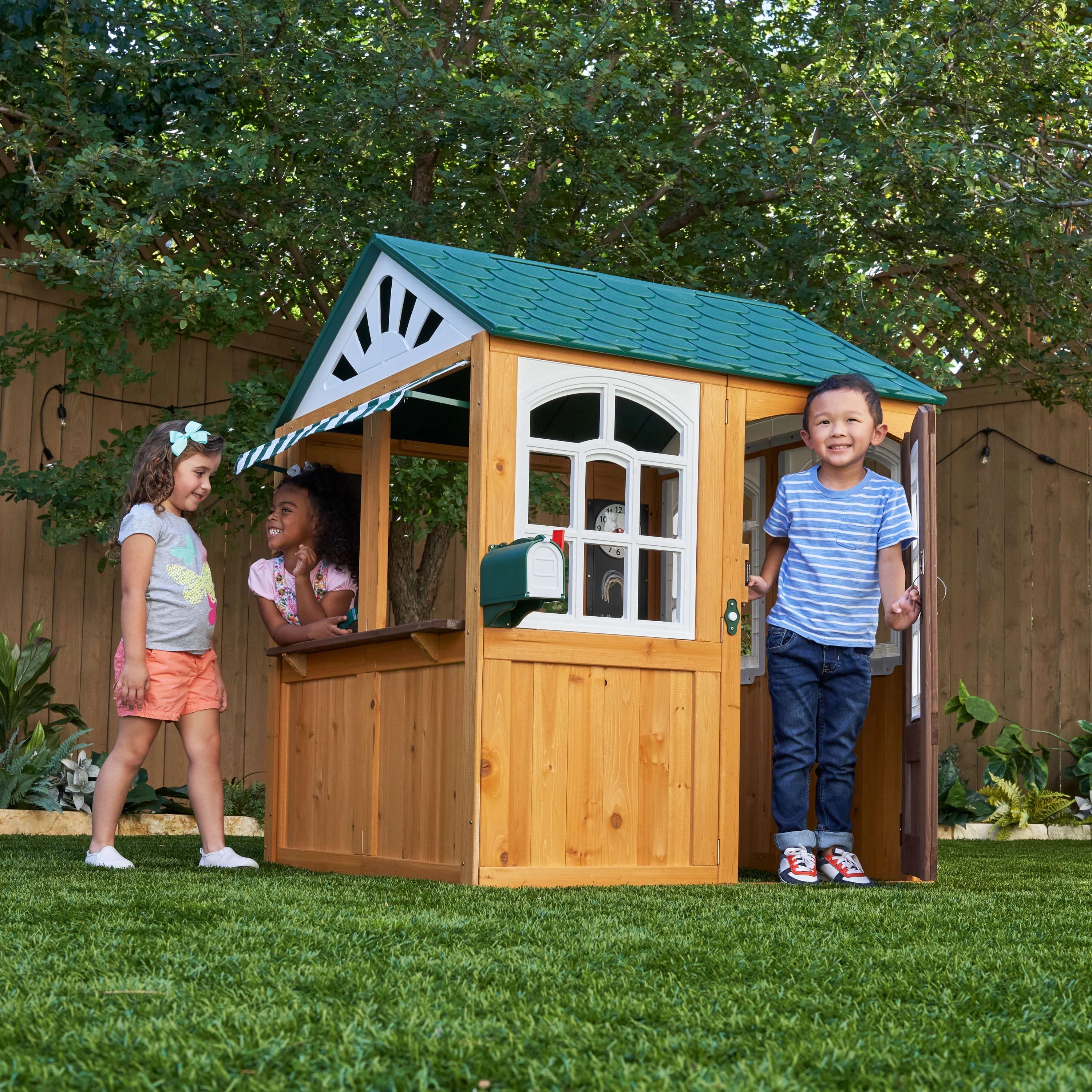 KidKraft Garden View Outdoor Wooden Playhouse with Ringing Doorbell