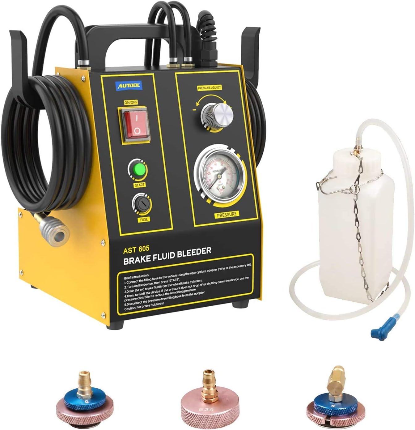 ourantools Automotive Brake-Fluid Bleeder Kit - 110V Electric Automatic Brake Oil Exchanger Tool with Adjustable Pressure (8.7~43.5psi) for All Vehicles