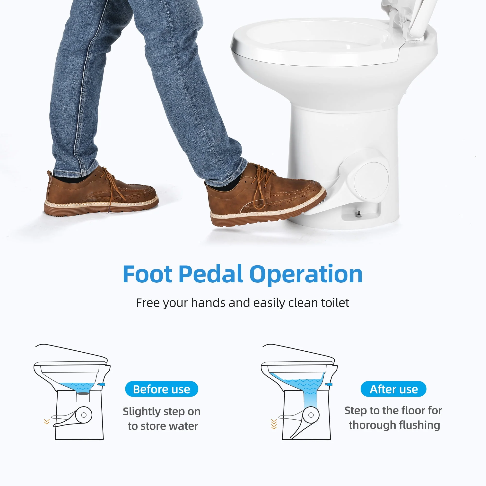 Dextrus RV Toilet with Pedal Flush, 6.6 Gallon Gravity Flush Toilet High Profile with Hand Sprayer