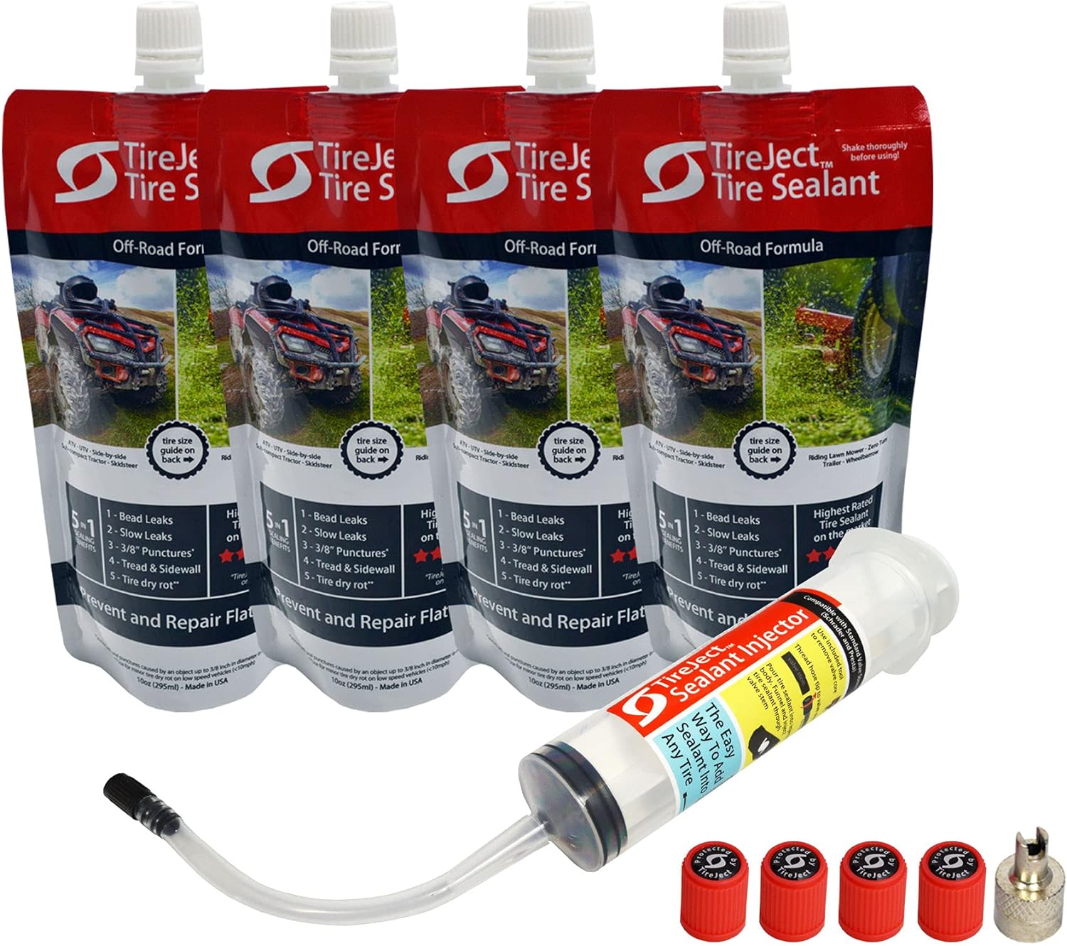 TireJect Off-Road 5-in-1 Flat Tire Protection Kit with Sealant Injector (40oz Standard ATV/SxS Kit) Pack of 2