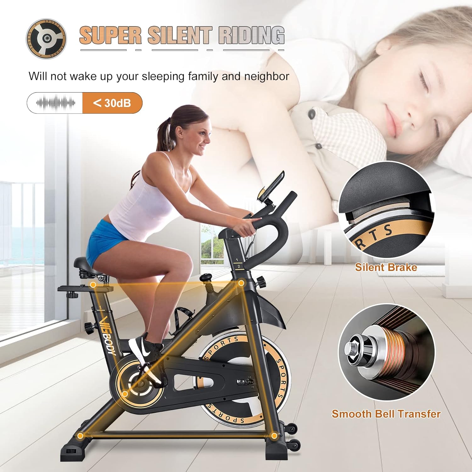 Indoor Cycling Bike Stationary, VIGBODY Exercise Bike Ipad Holder with LCD Monitor Comfortable Seat for Home Cardio Workout Indoor Fitness Training Bike