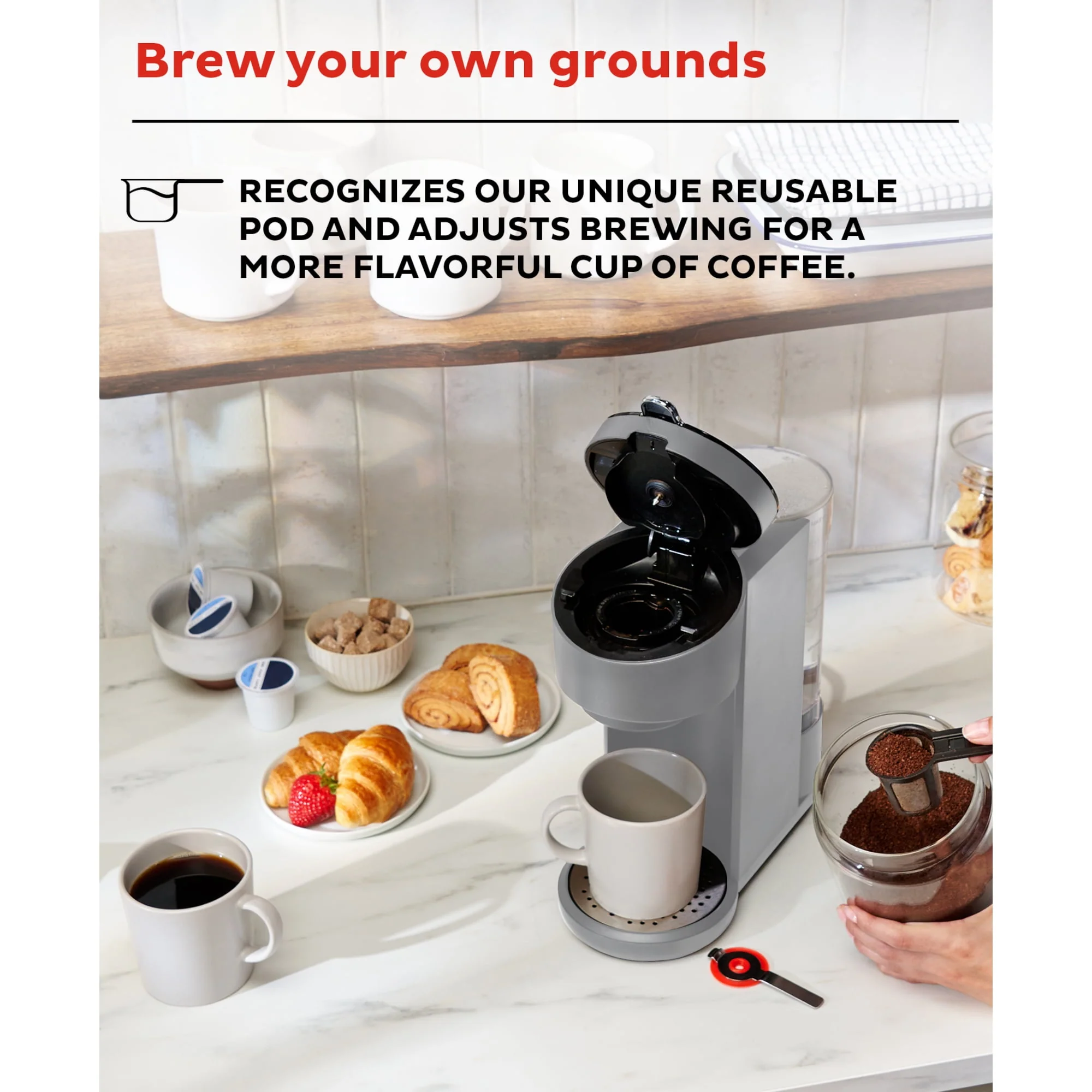 Instant Solo 2-in-1 Single Serve Coffee Maker for Ground Coffee or K-Cup Pods with 3 Brew Sizes, Maroon Red