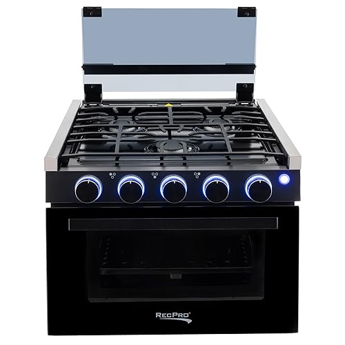 RecPro RV Stove | 21" x 17" Cooktop | 17" Tall Gas Range | Black or Silver Finish | Optional Vented Range Hood