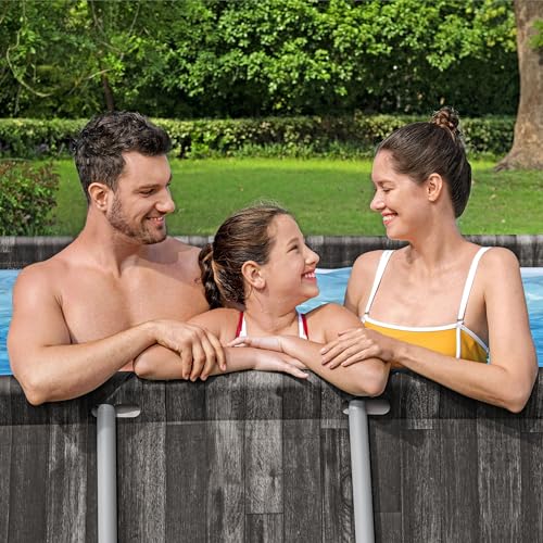 Bestway Power Steel 16' x 10' x 42" Rectangular Metal Frame Above Ground Swimming Pool Set with 1000 GPH Filter Pump, Ladder, and Pool Cover